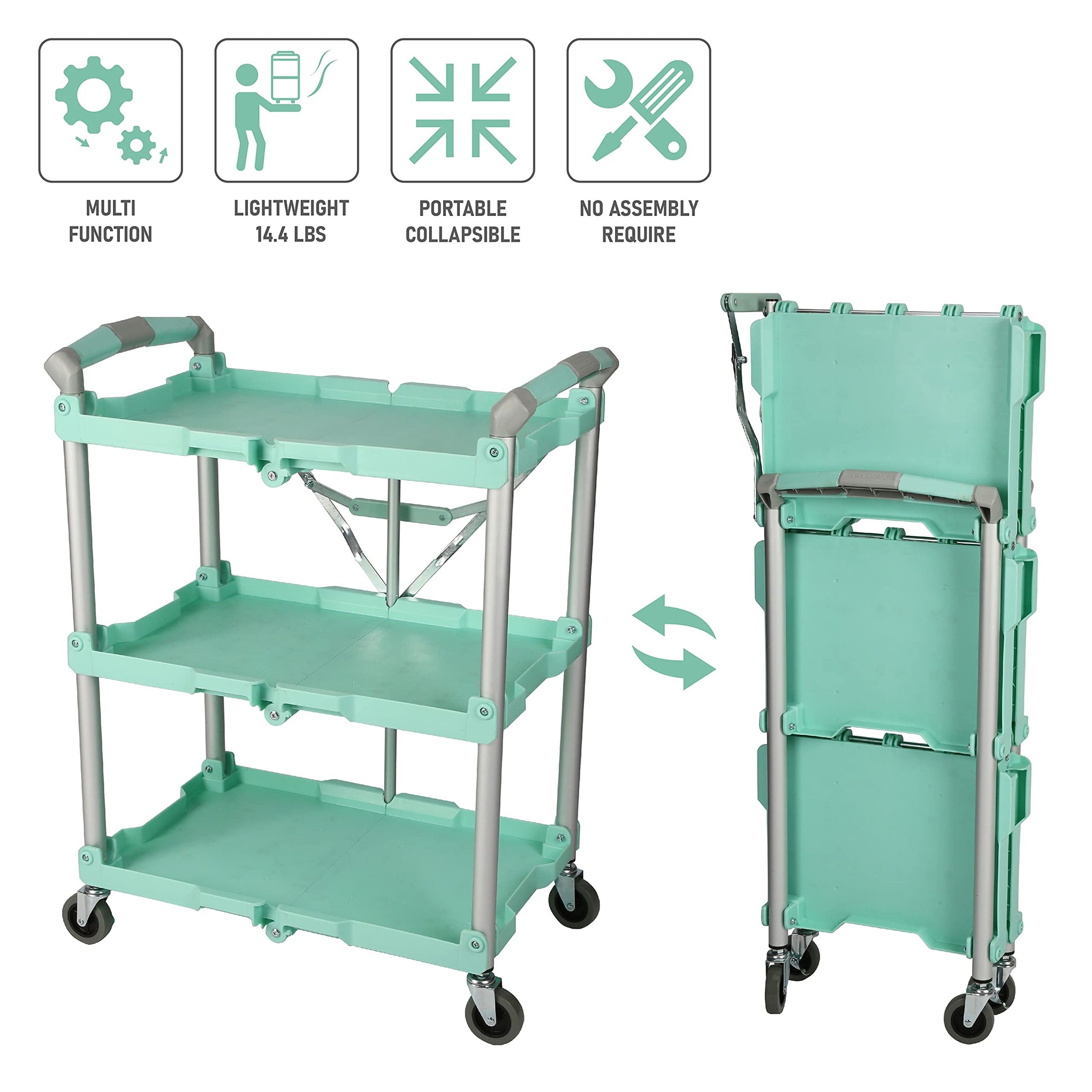 89-349 Pack-N-Roll Folding Collapsible Service Cart, 150LB Capacity, Teal