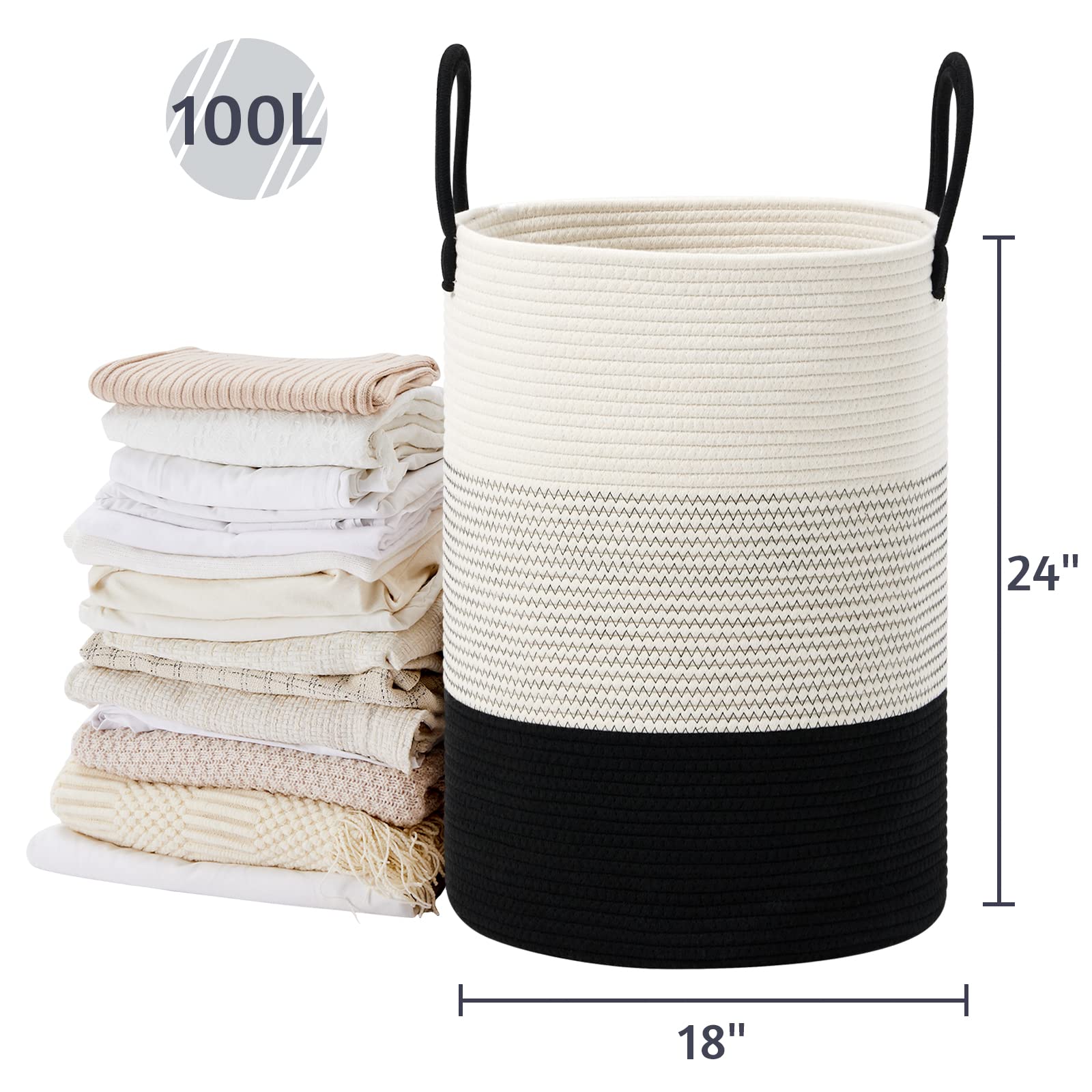 100L Extra Large Woven Laundry Basket Hamper