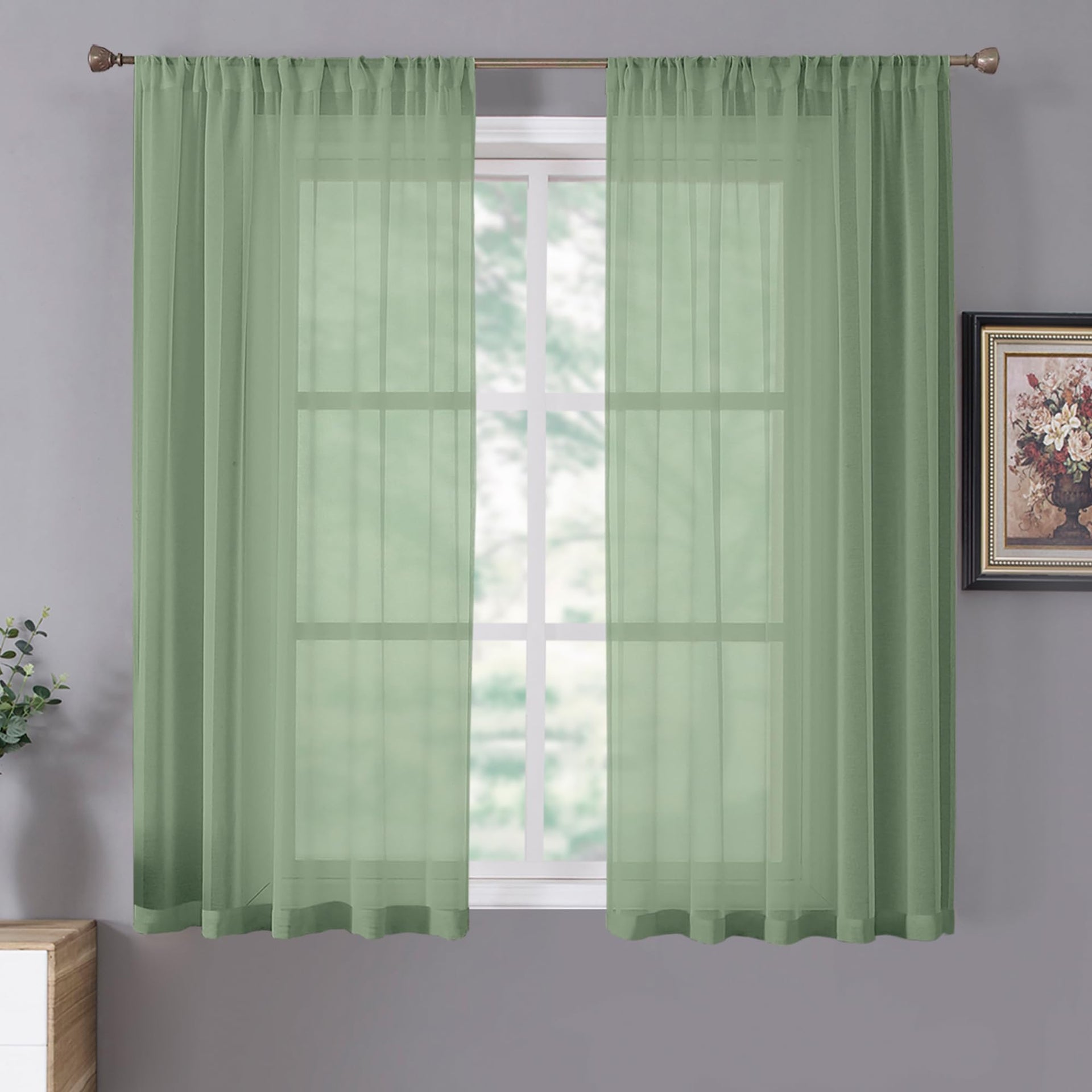 Short Sheer Curtain Linen Textured Bedroom Curtains Sheer Light Filtering Rod Pocket Voile Curtain for Living Room