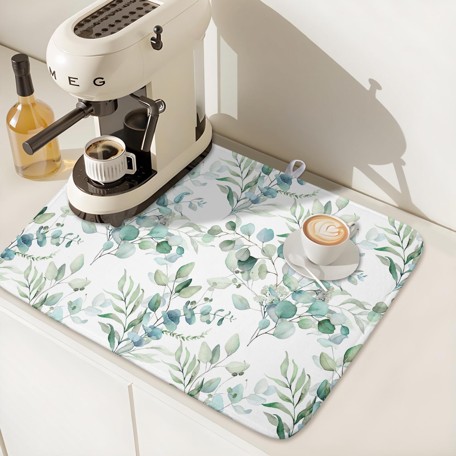 Watercolor Sage Leaves Dish Drying Mats for Kitchen Counter 16x18 Inch