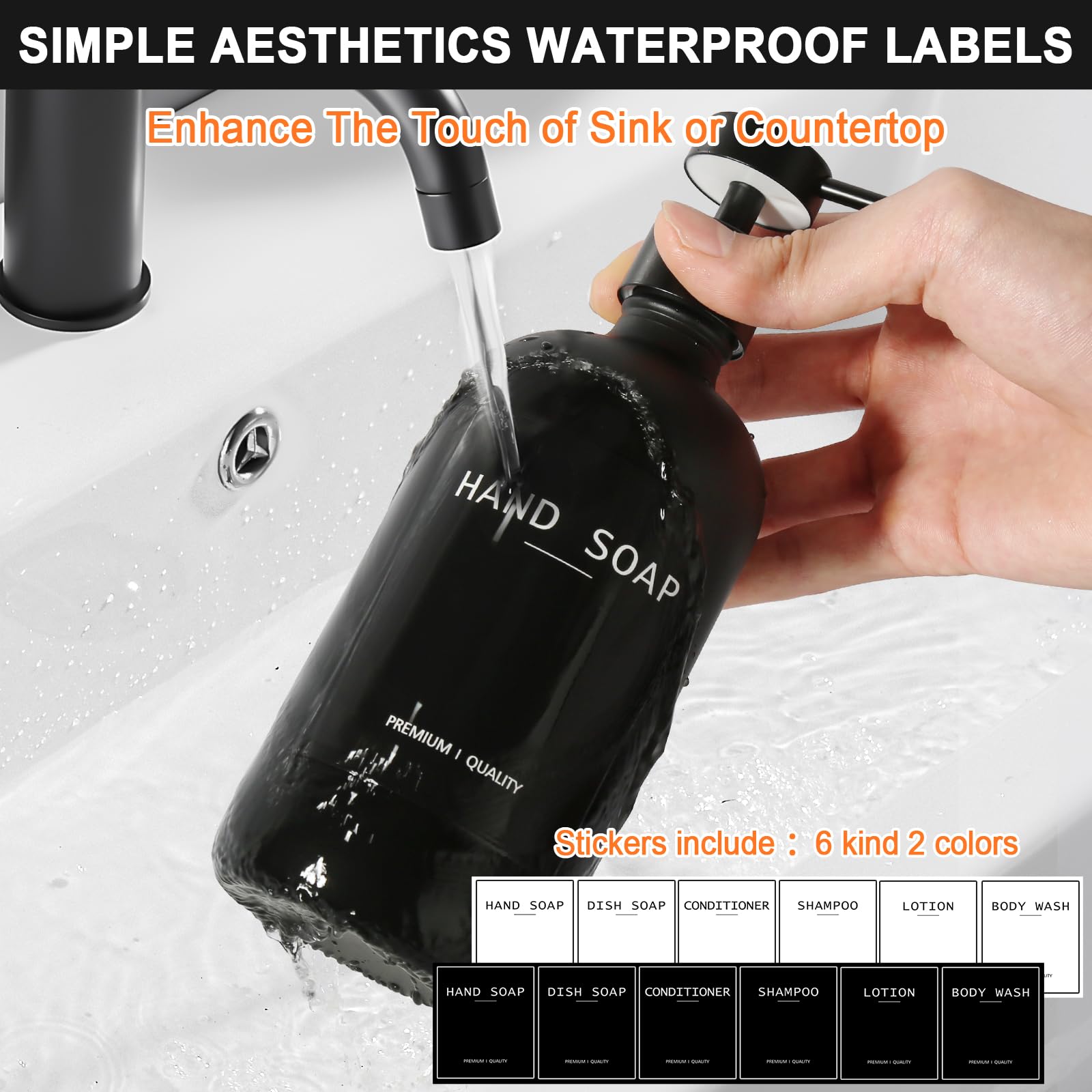 Black Glass Soap Dispenser with Stainless Steel Pump (2 Count)