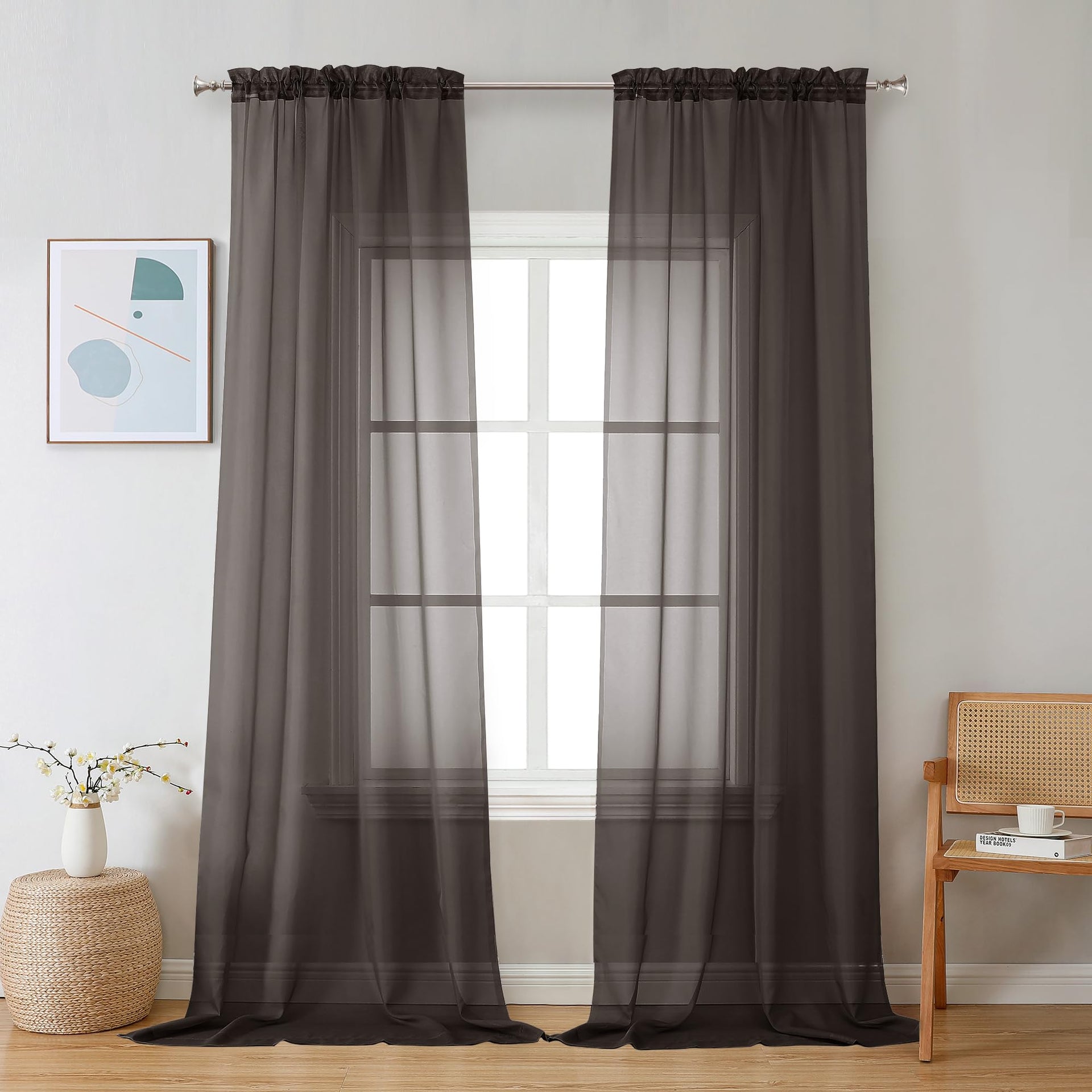 Sheer Chocolate Brown Curtains 90 inches Long 2 Panels (2 Count)