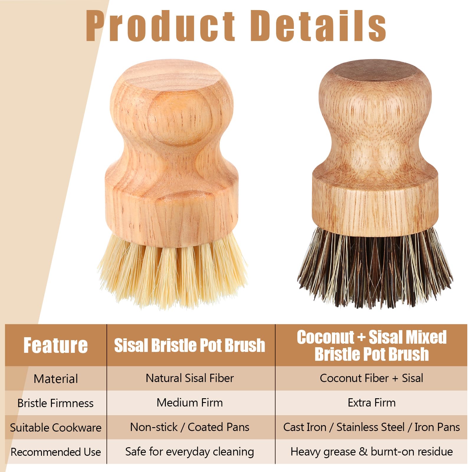 6 Packs Bamboo Dish Scrub Brushes Wooden Scrubbers Set Kitchen Dishwashing Scrubber with Natural Sisal Bristles for Iron Pot Pan Sink (6 Count)