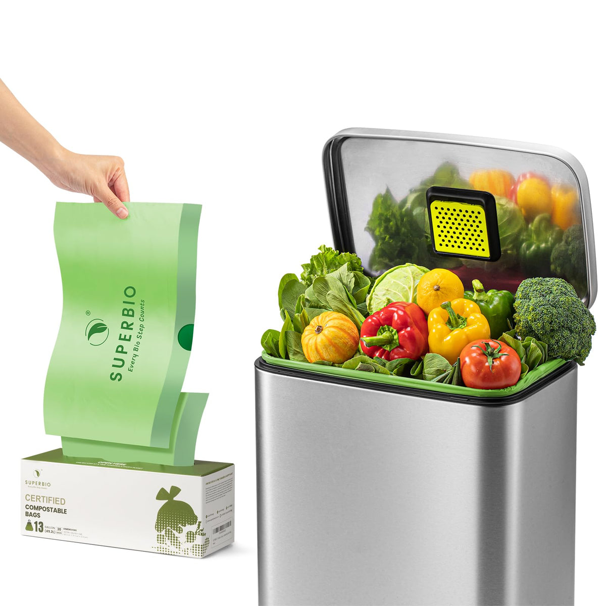 13 Gallon Compostable Drawstring Kitchen Waste Bag (30 Count)