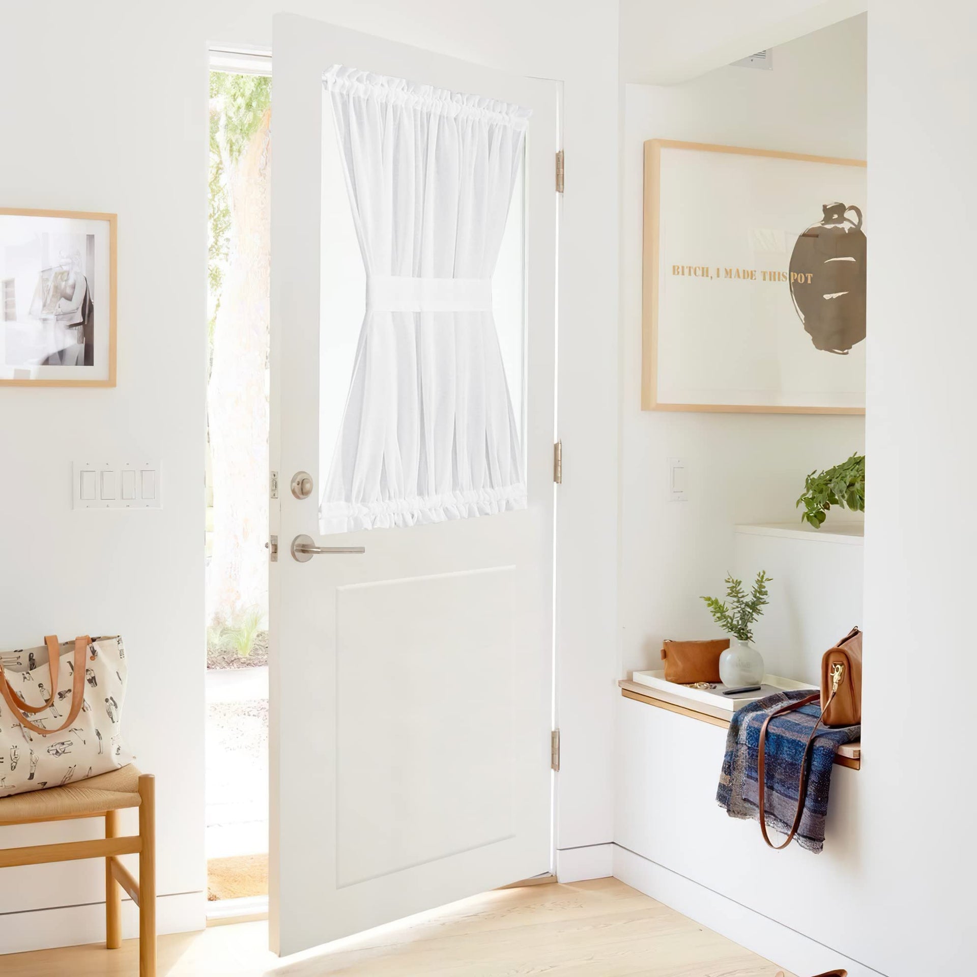 White Sheer Door Window Curtain 40 inches Long for Kitchen