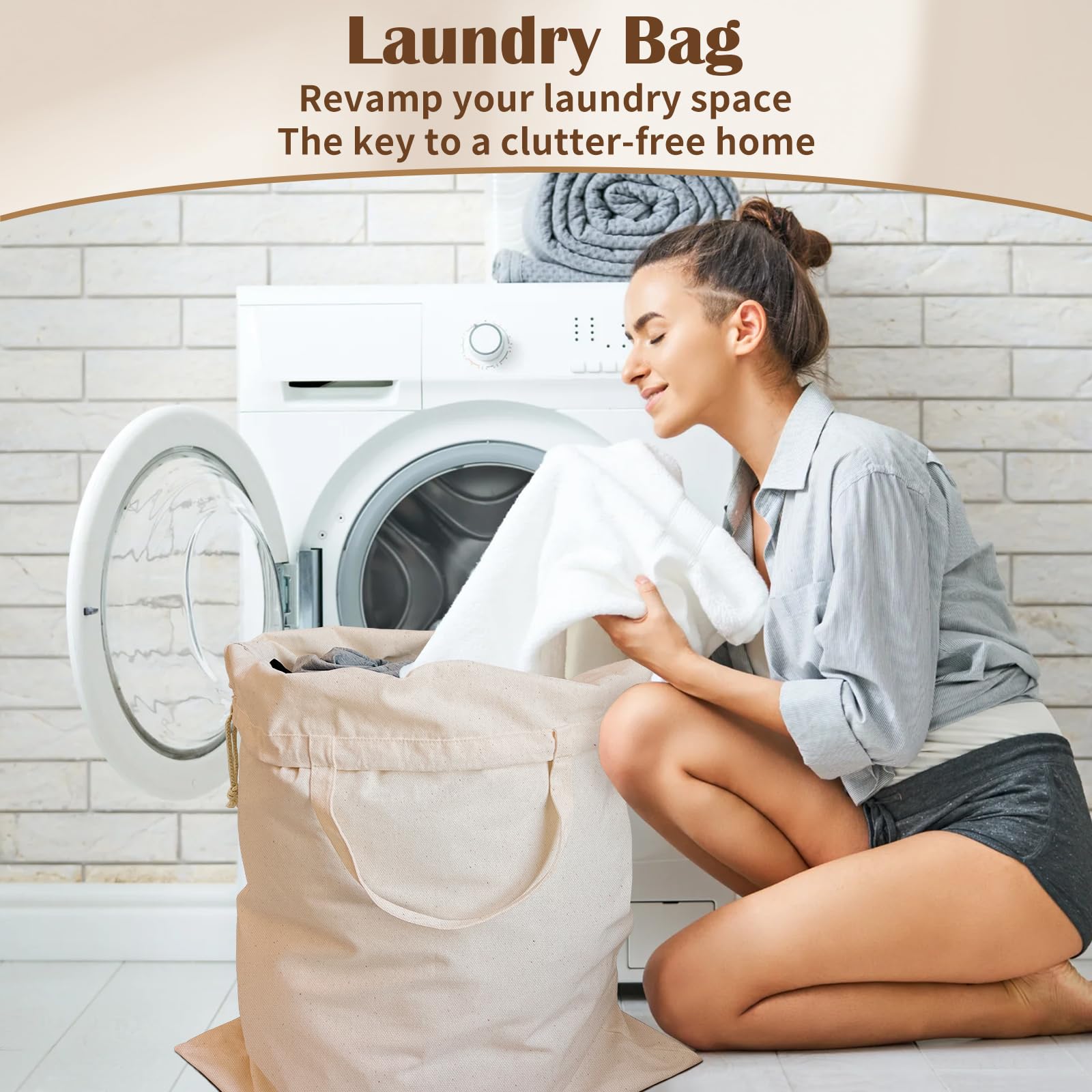 Cotton Canvas Laundry Bag with Handles & Drawstring