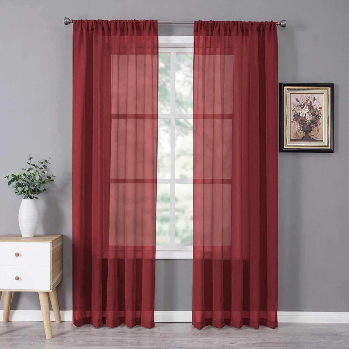 Sheer Curtains Bedroom Linen Textured Curtain Sheers Light Filtering Voile Rod Pocket Curtains for Living Room (2 Count)