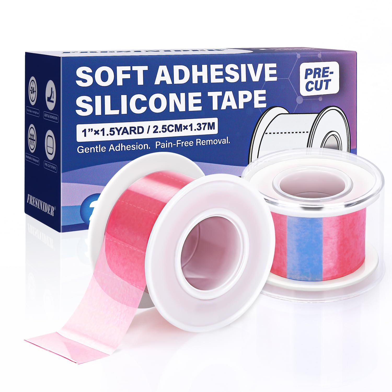 Silicone Tape 1" x 1.5 Yard Pink 2 Rolls for Sensitive Skin (2 Count)