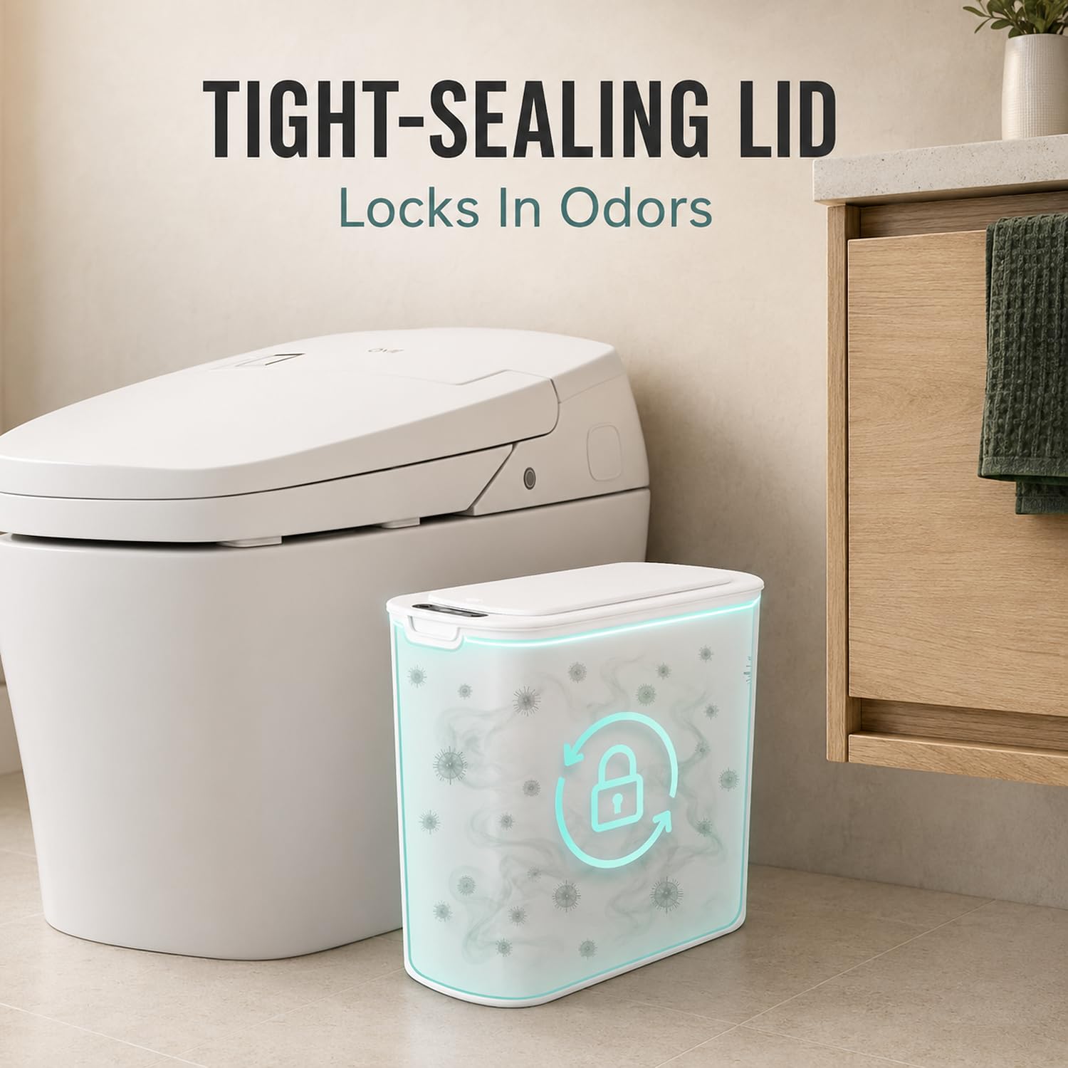Automatic Small Bathroom Trash Can with Lid