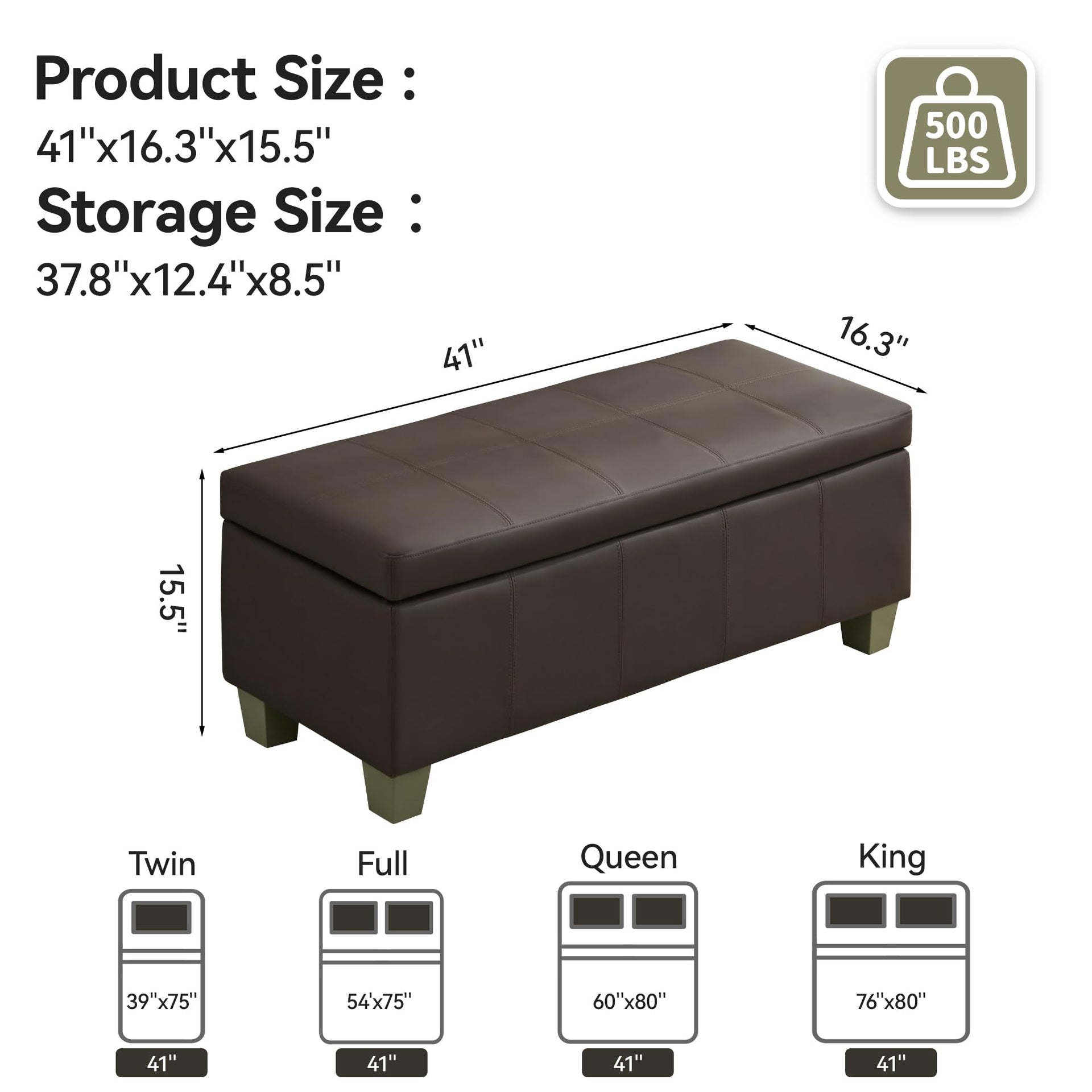 41" Faux Leather Storage Ottoman