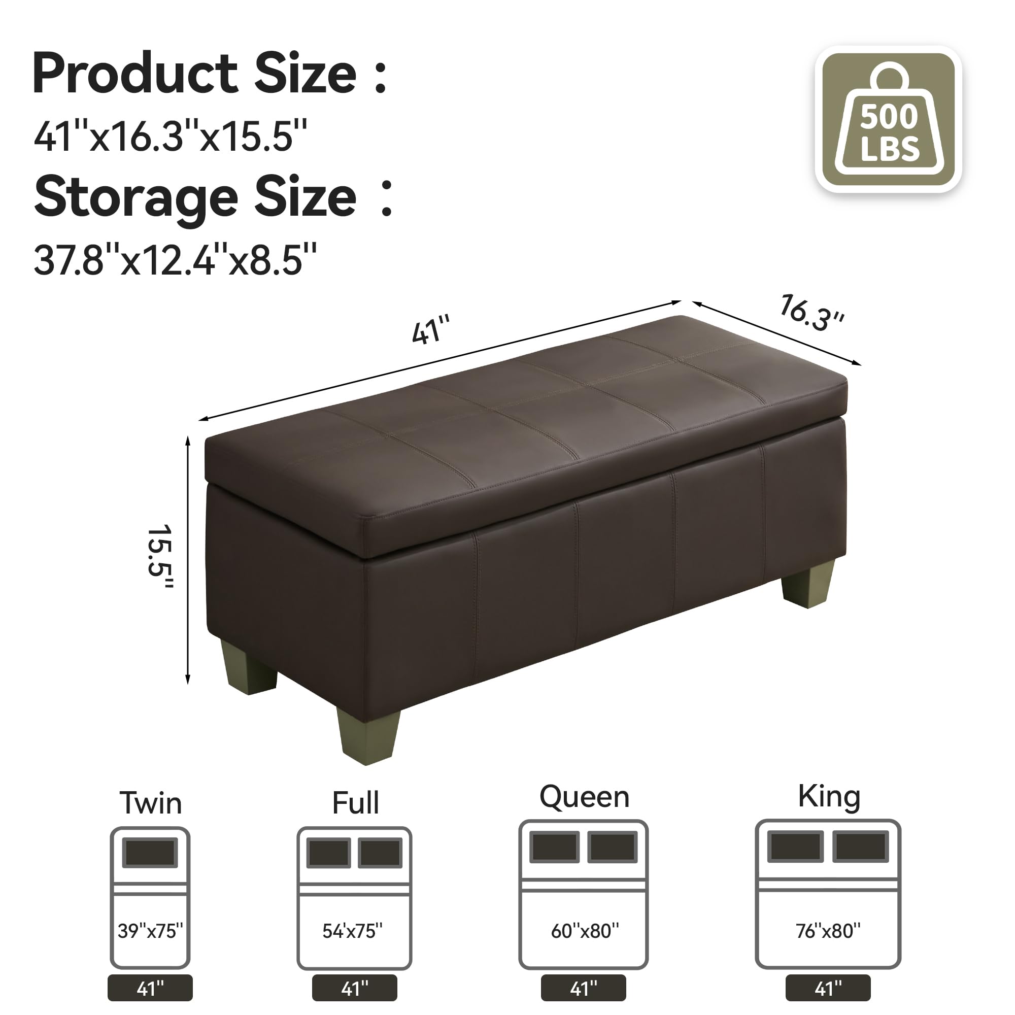 41" Faux Leather Storage Ottoman