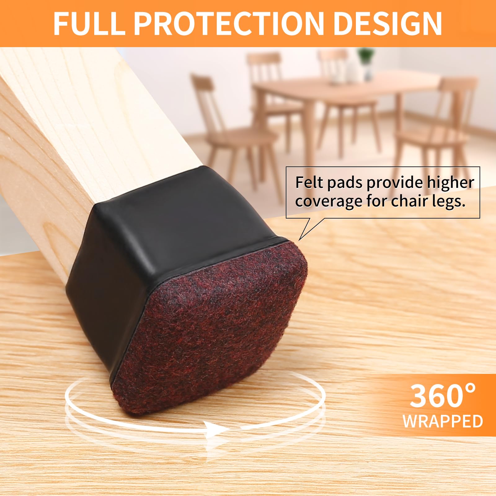 24 Pcs Black Square Chair Leg Floor Protectors with Felt (24 Count)