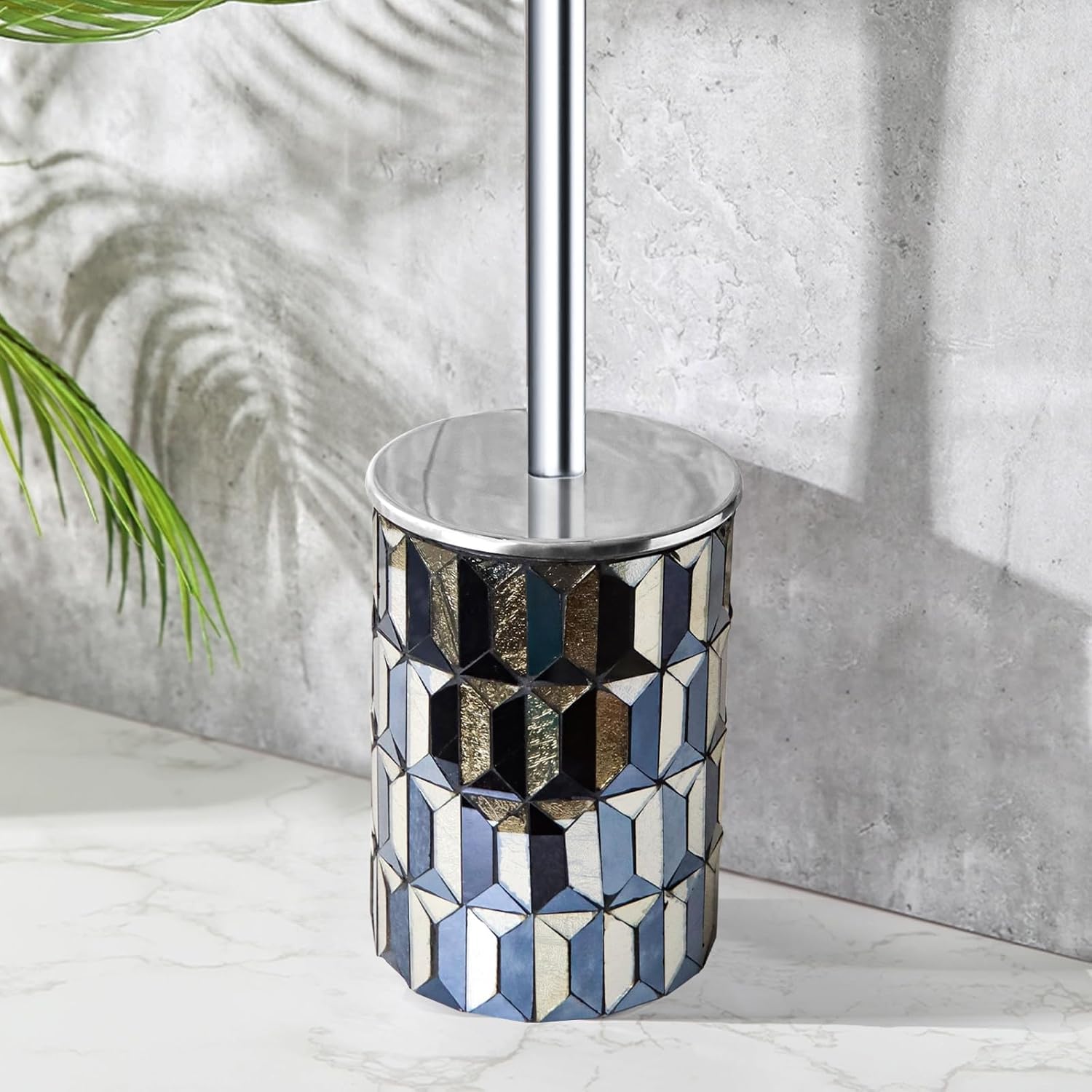 Cute Toilet Brush and Holder Set Mosaic Glass