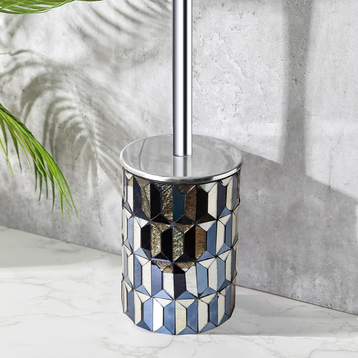 Cute Toilet Brush and Holder Set Mosaic Glass
