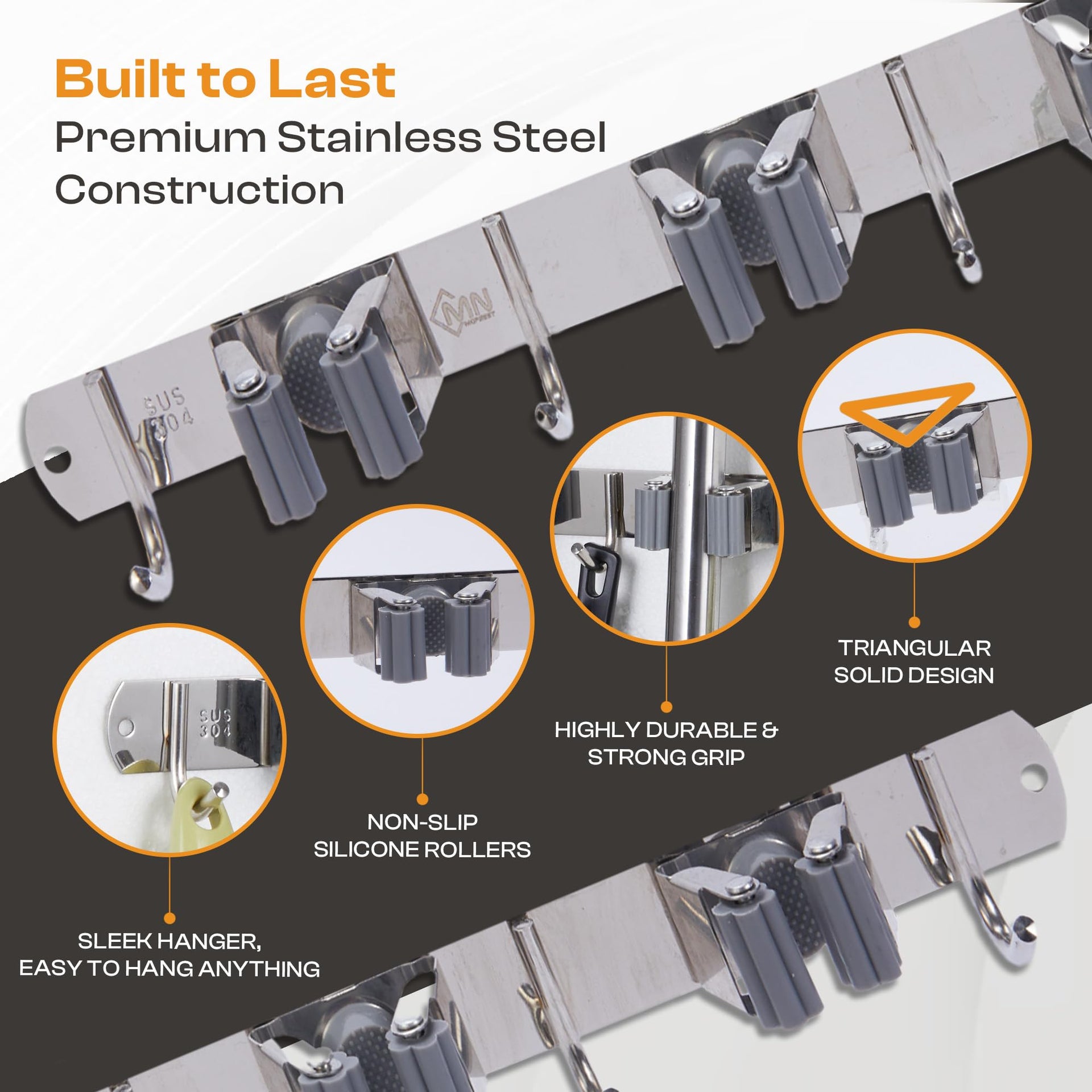 Stainless Steel Broom Holder Wall Mount