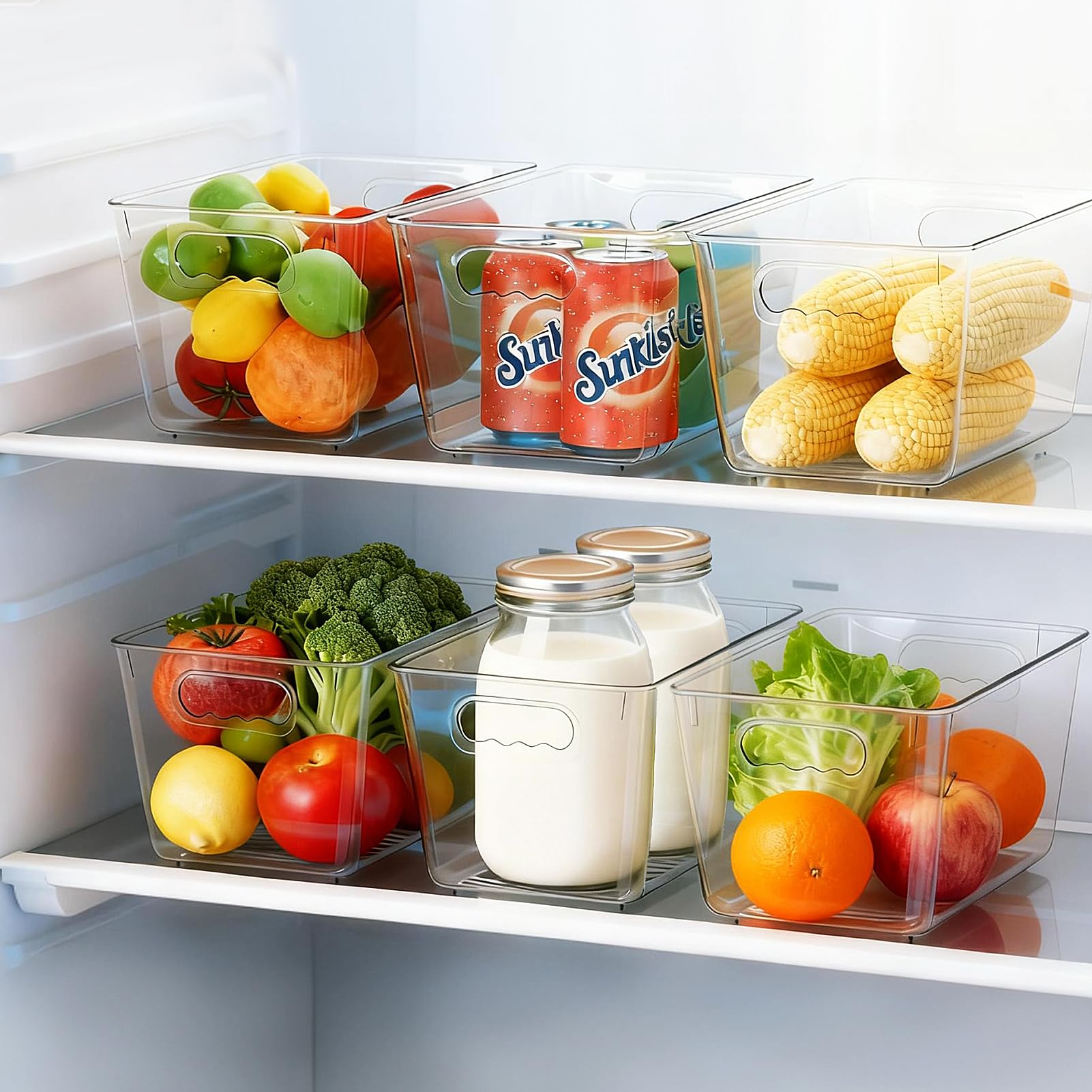 Clear Fridge Organizer Bins with Handles