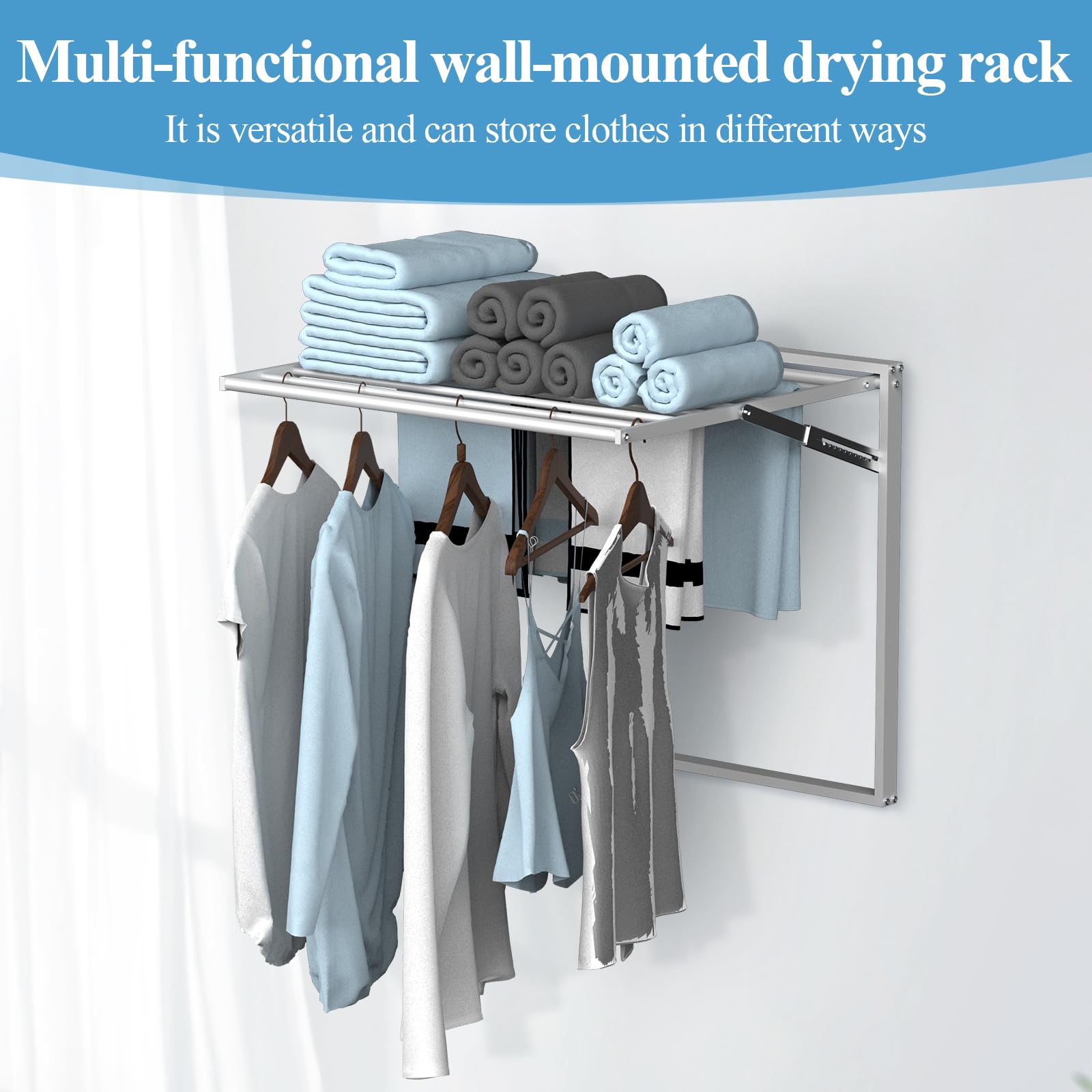 2 Pcs Wall Mount Clothes Drying Rack 26 X 31.5 Laundry Room Organizer Laundry Drying Rack Foldable Stainless Steel Drying Rack Clothing Space Saver Laundry Rack for Hanging Clothes Sock Towel (2 Count)
