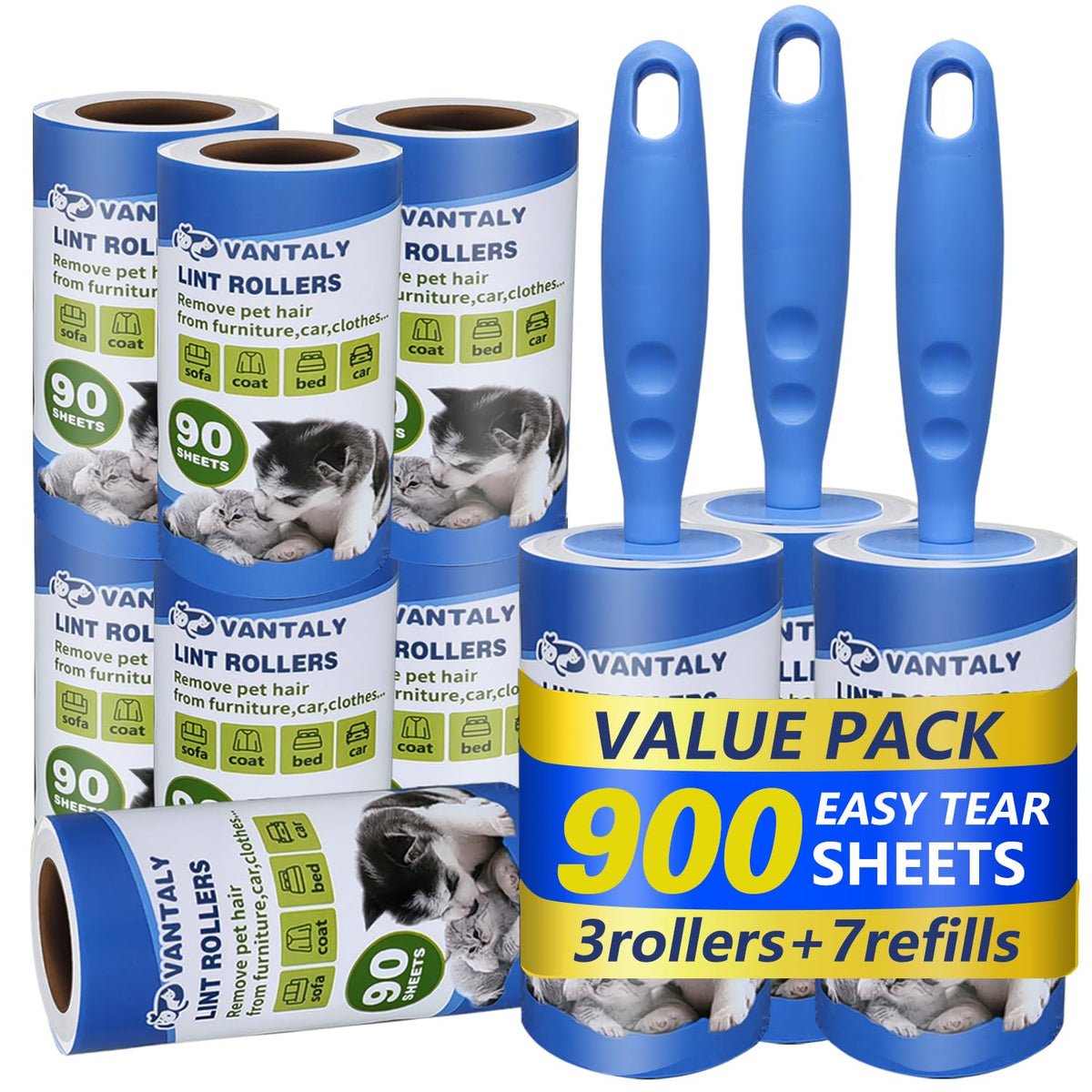 Extra Sticky Lint Roller Mega Value Set 900 Sheets for Pet Hair Removal and Clothes