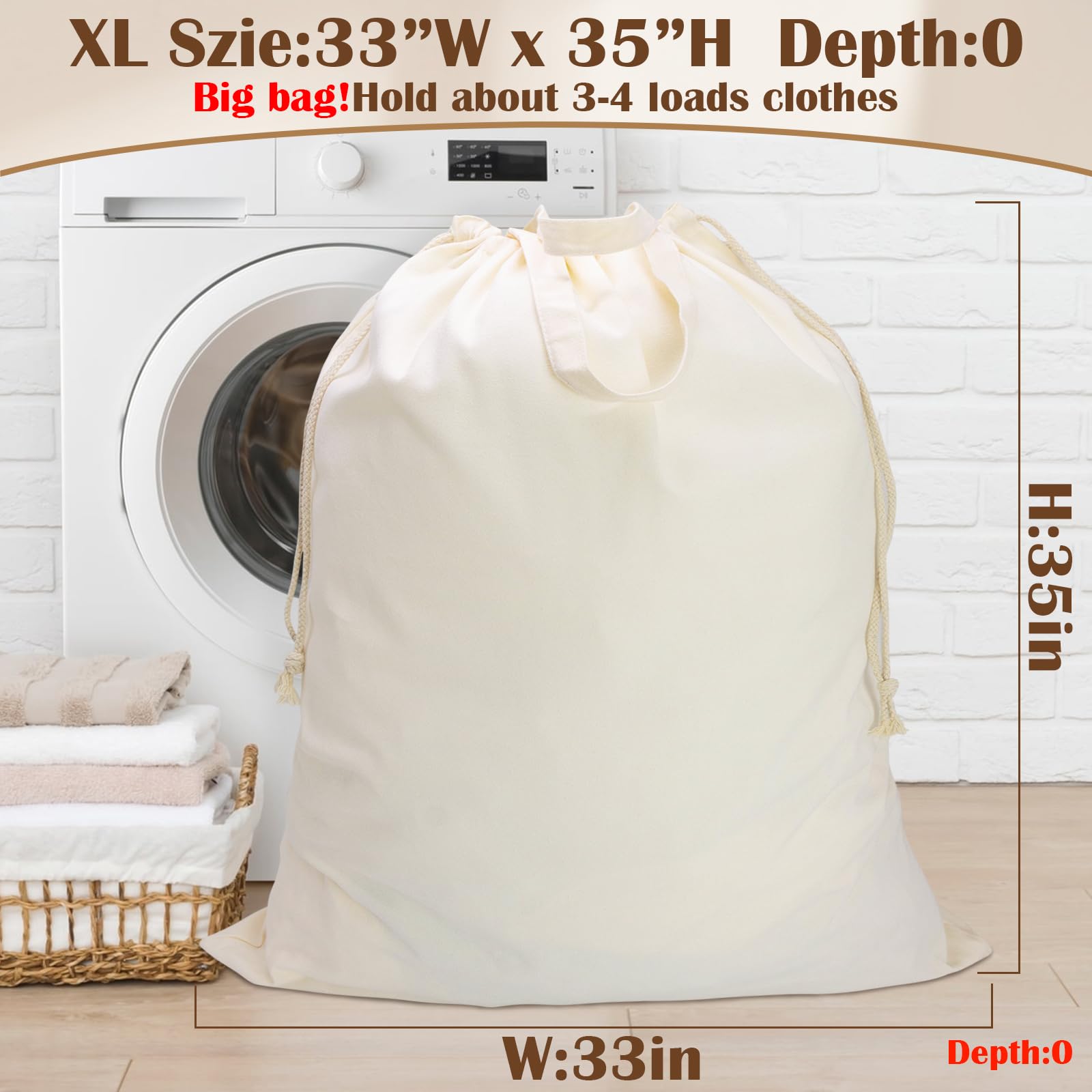 Canvas Laundry Bag 33"Wx 35"H