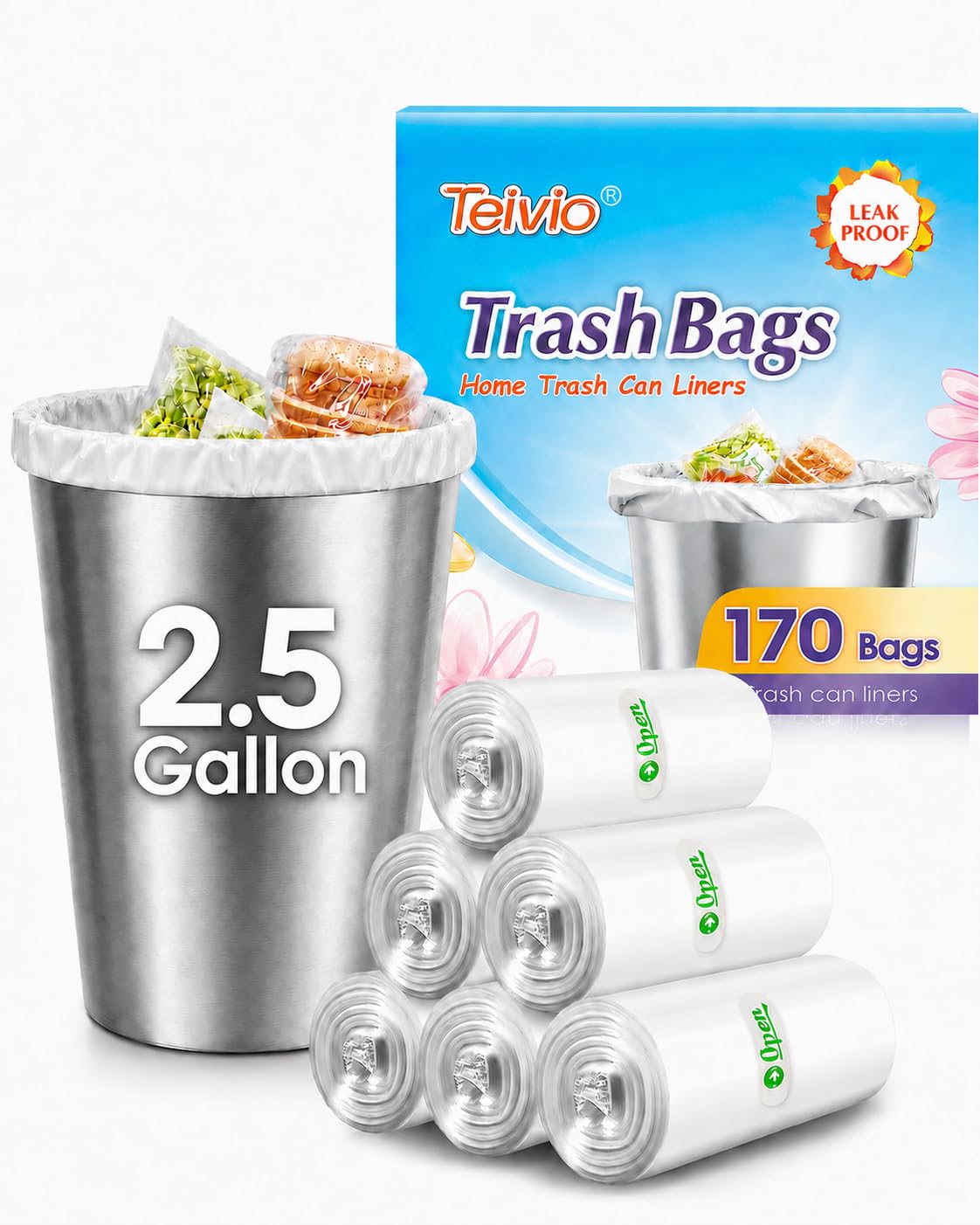 Small Clear Trash Bags 2.5 Gallon 170 Count Bathroom Garbage Bags (120 Count)