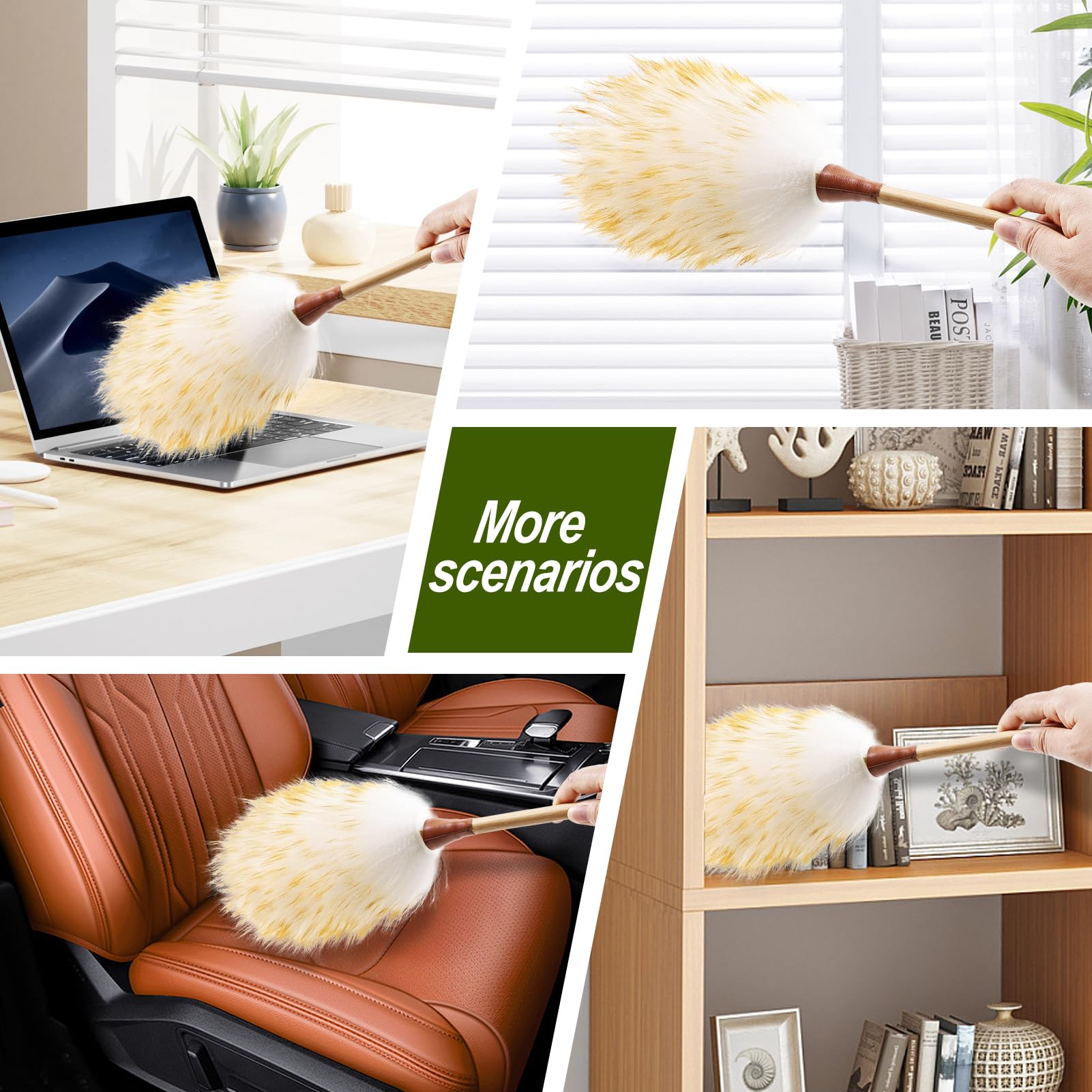 Natural Lambswool Duster 16 Inch Handheld with Wooden Handle Duster Dusting Tool for Blinds Electronics Furniture Delicate Surfaces