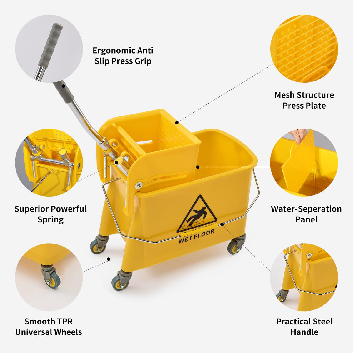 22 Quart Wheeled Mop Bucket with Press Wringer (2 Count)