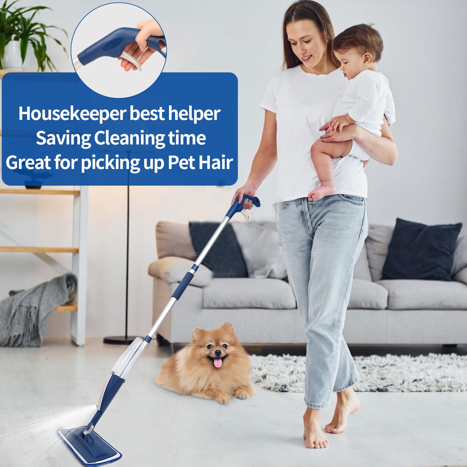 Wet Spray Mop for Floor Cleaning with 14 oz Bottle & 3 Microfiber Pads