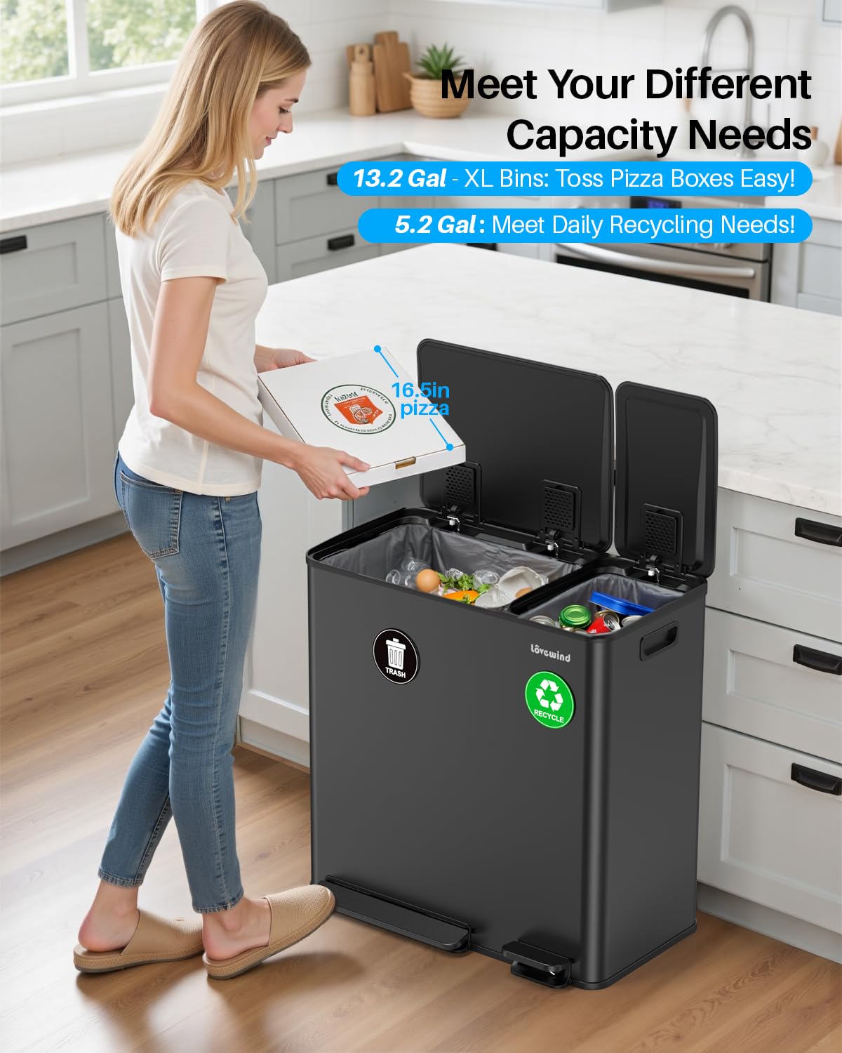 Dual Trash and Recycling Bins for Kitchen