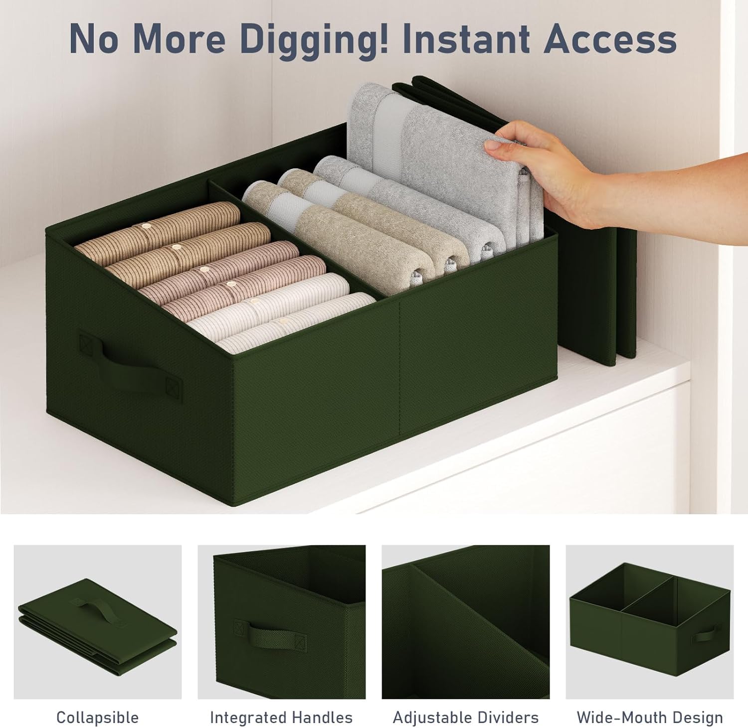 Large Closet Shelf Organizer Bins 4 Packs with Handles and Divider (4 Count)