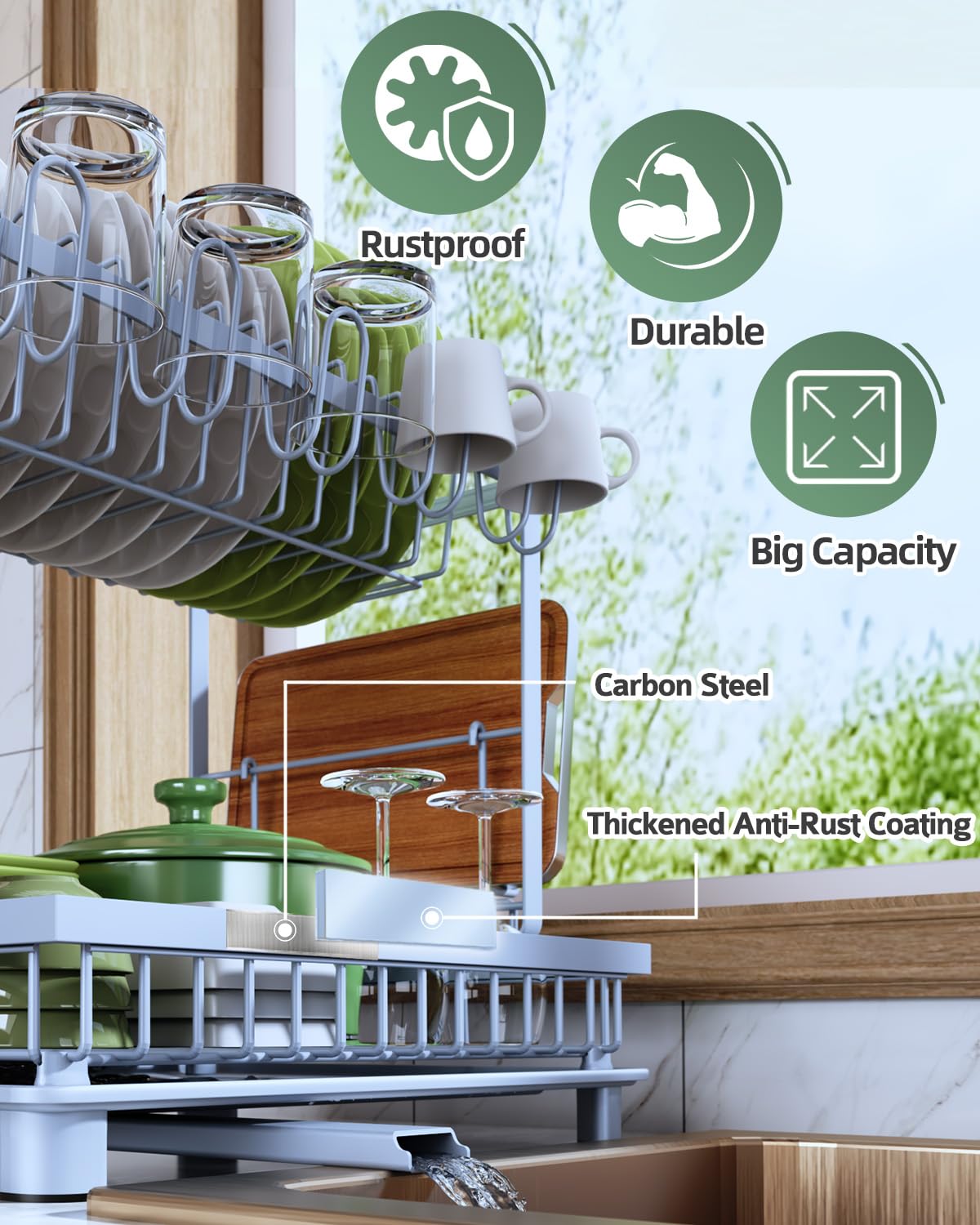 2 Tier Dish Drying Rack for Kitchen Counter