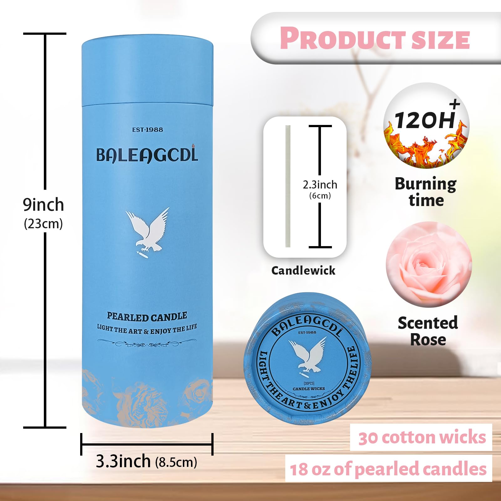Rose Scented Pink Pearled Candle 18oz Luxury Sand Candle Granulated Wax (18 Ounce)