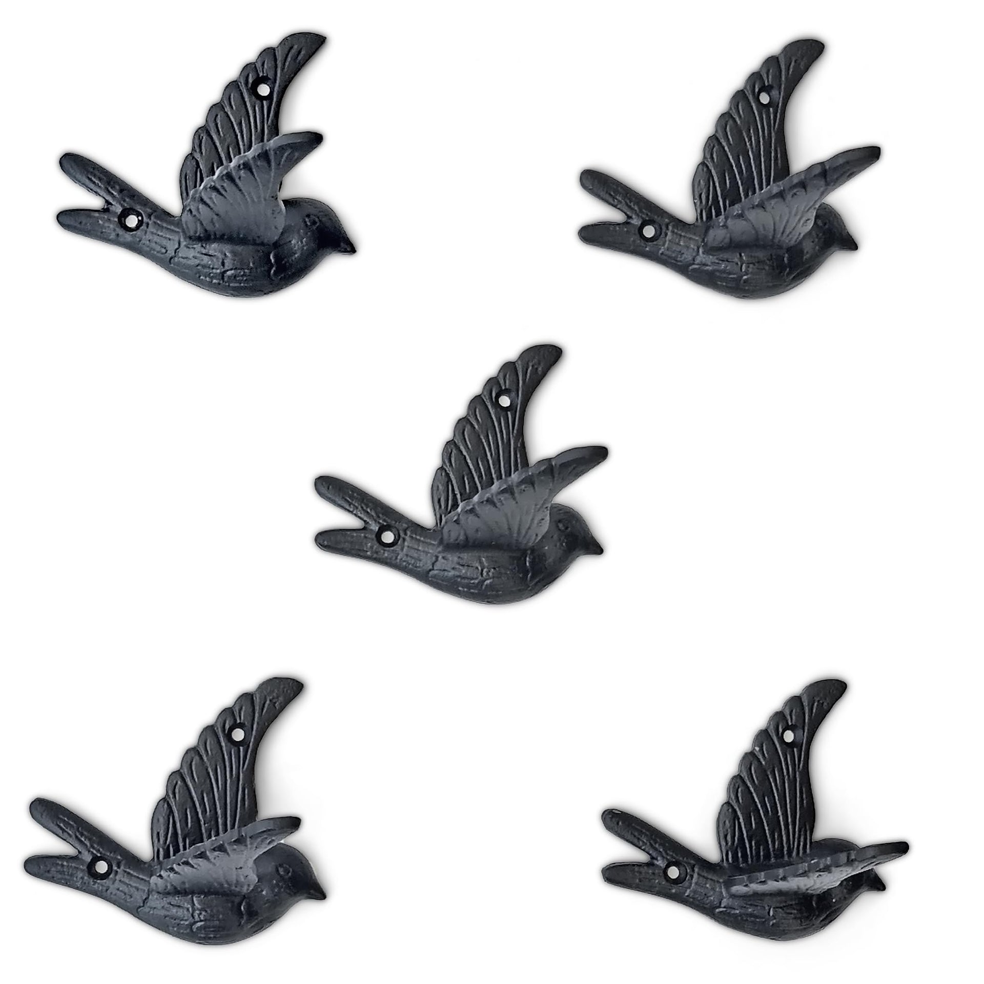 Flying Bird Iron Cast Decorative Bird Wall Mounted Coat Hooks (5 Count)