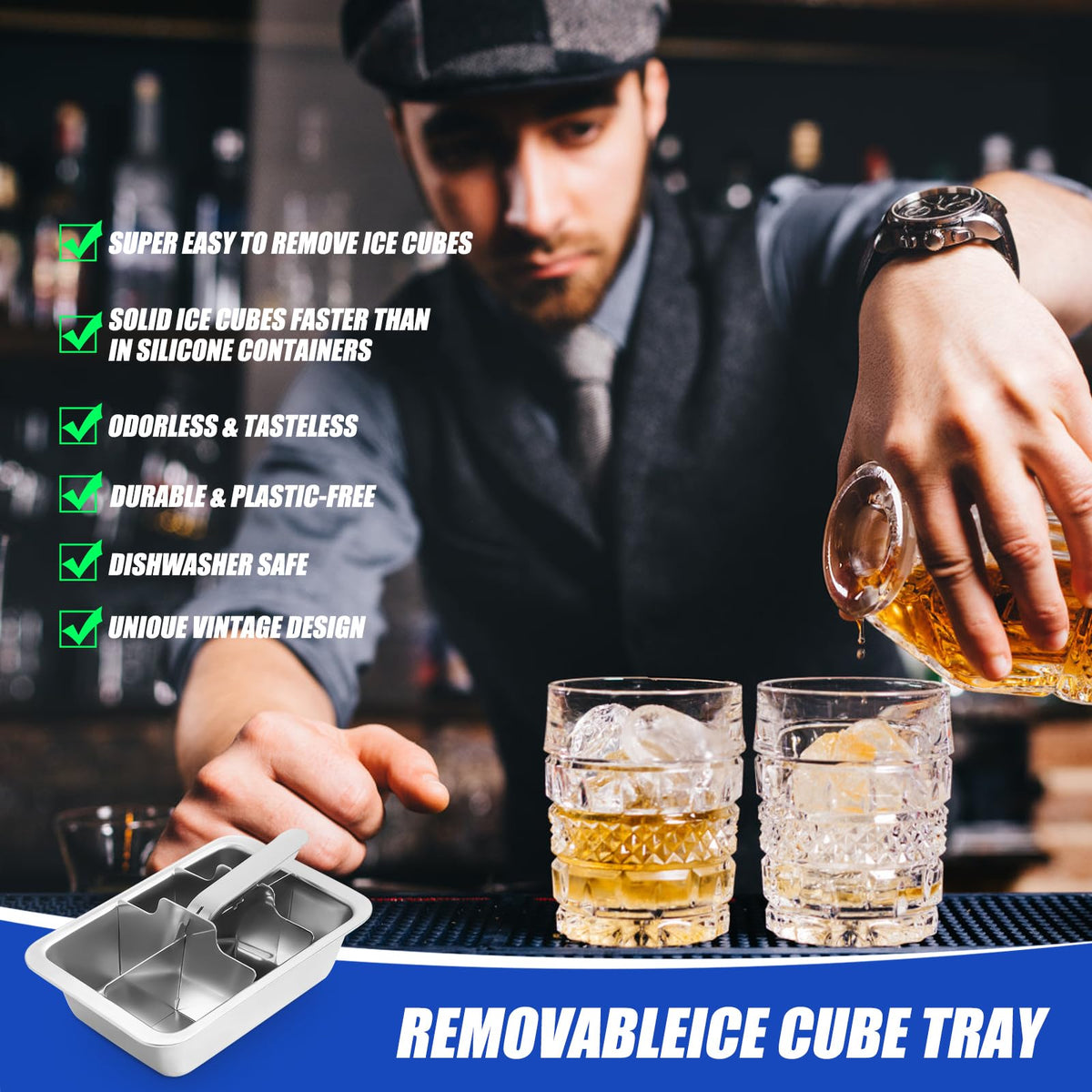 Professional Ice Cube Trays Stainless Steel (6 Count)