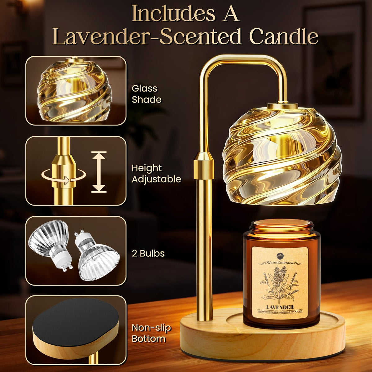 Candle Warmer Lamp with Lavender Candle Set Glod