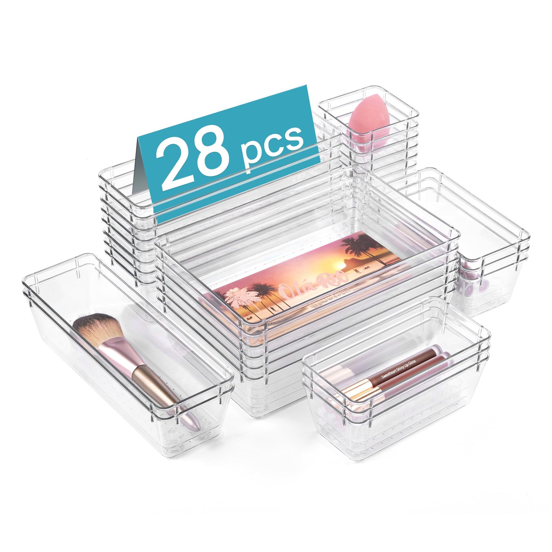 28 Pack Clear Drawer Organizer Bins (28 Count)