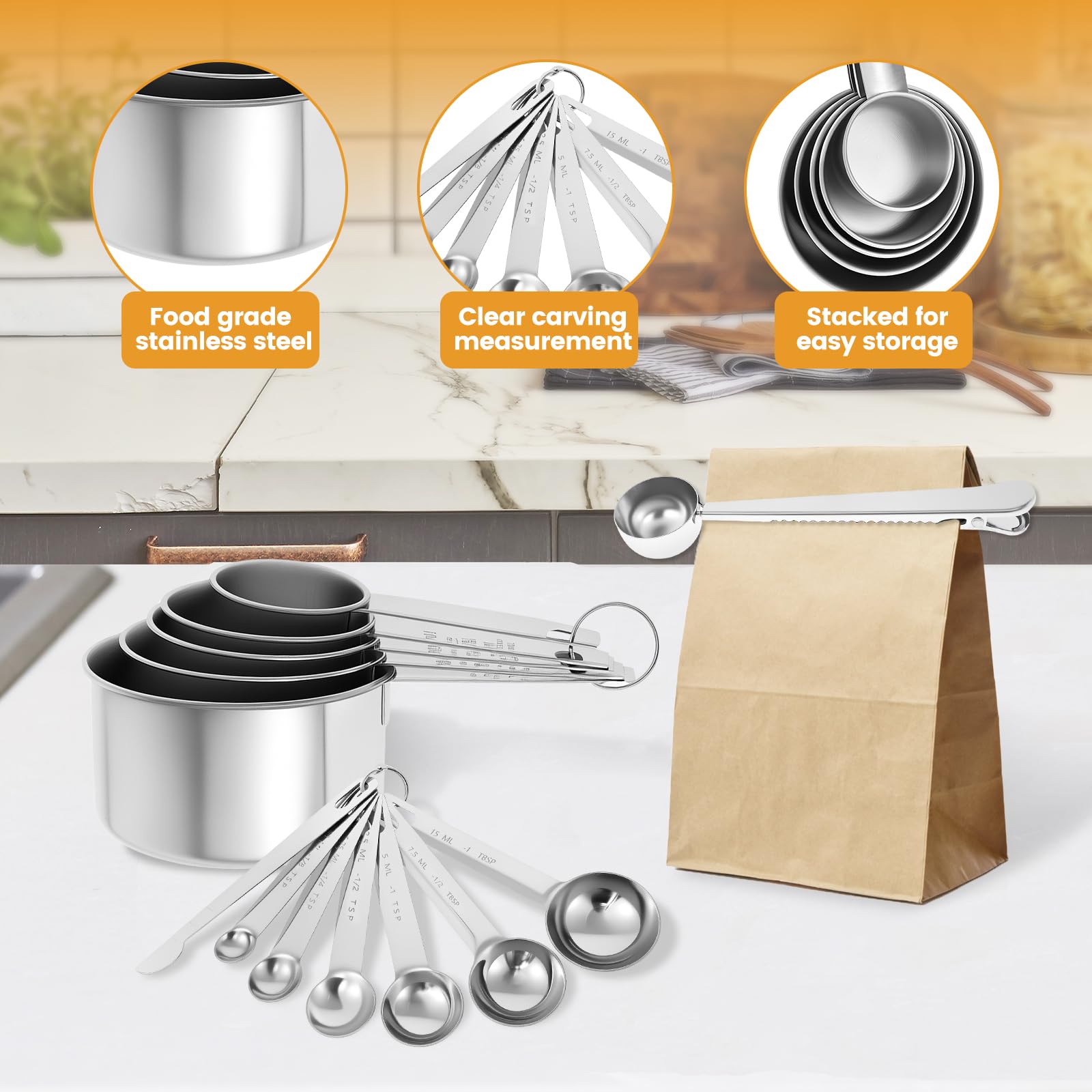 13PCS Stainless Steel Measuring Cups and Spoons Sets
