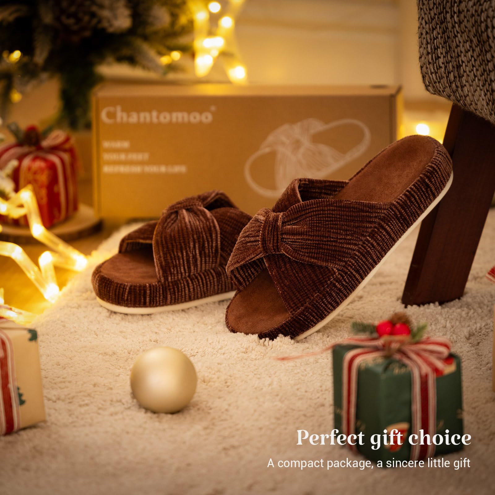 Slippers for Women Memory Foam House Bedroom Bow Crossbands Pearlescent Slipper Shoes Comfy Trendy Gift Slippers Brown Size 7 8 6.5