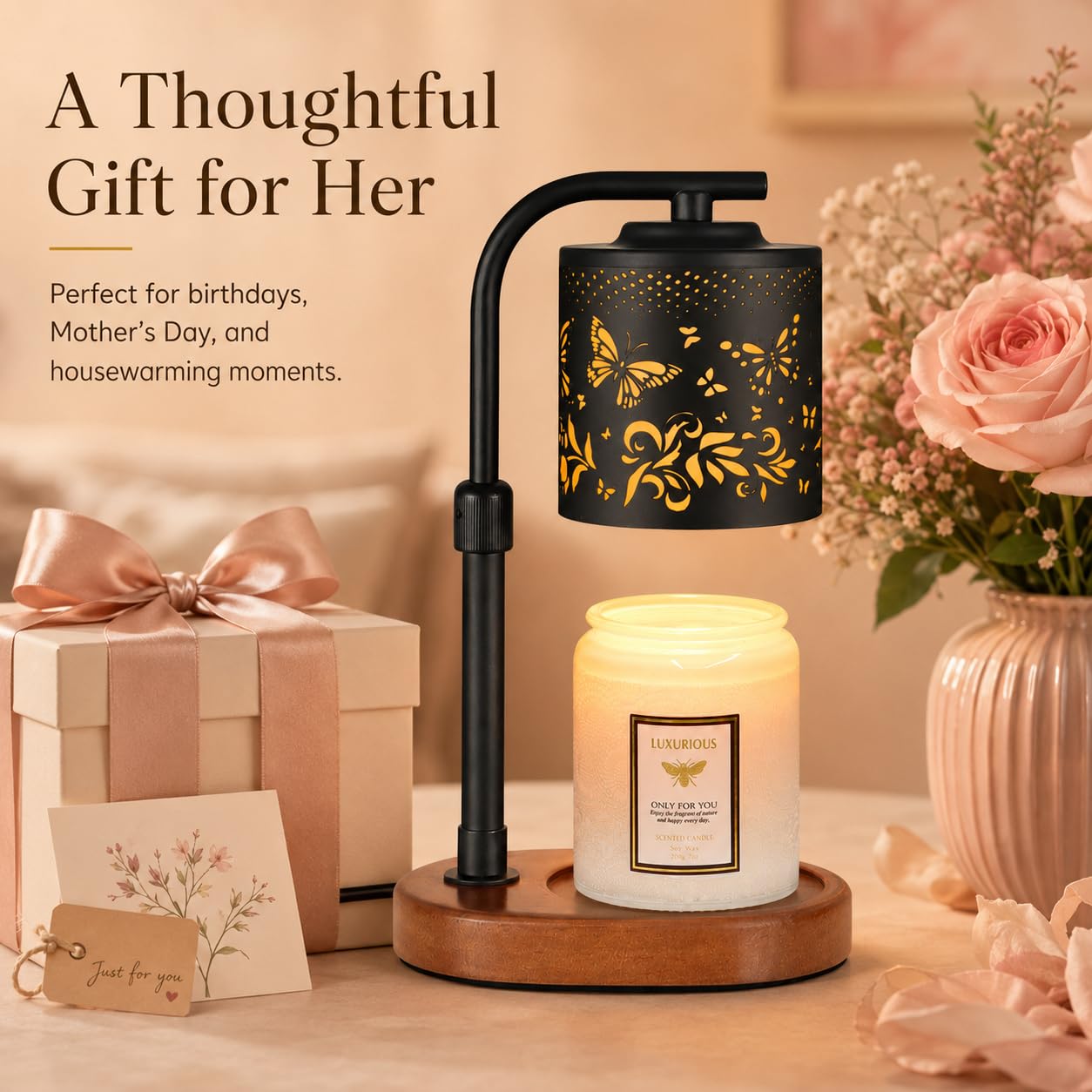 Butterfly Candle Warmer Lamp with Timer Birthday Gifts for Women Mom