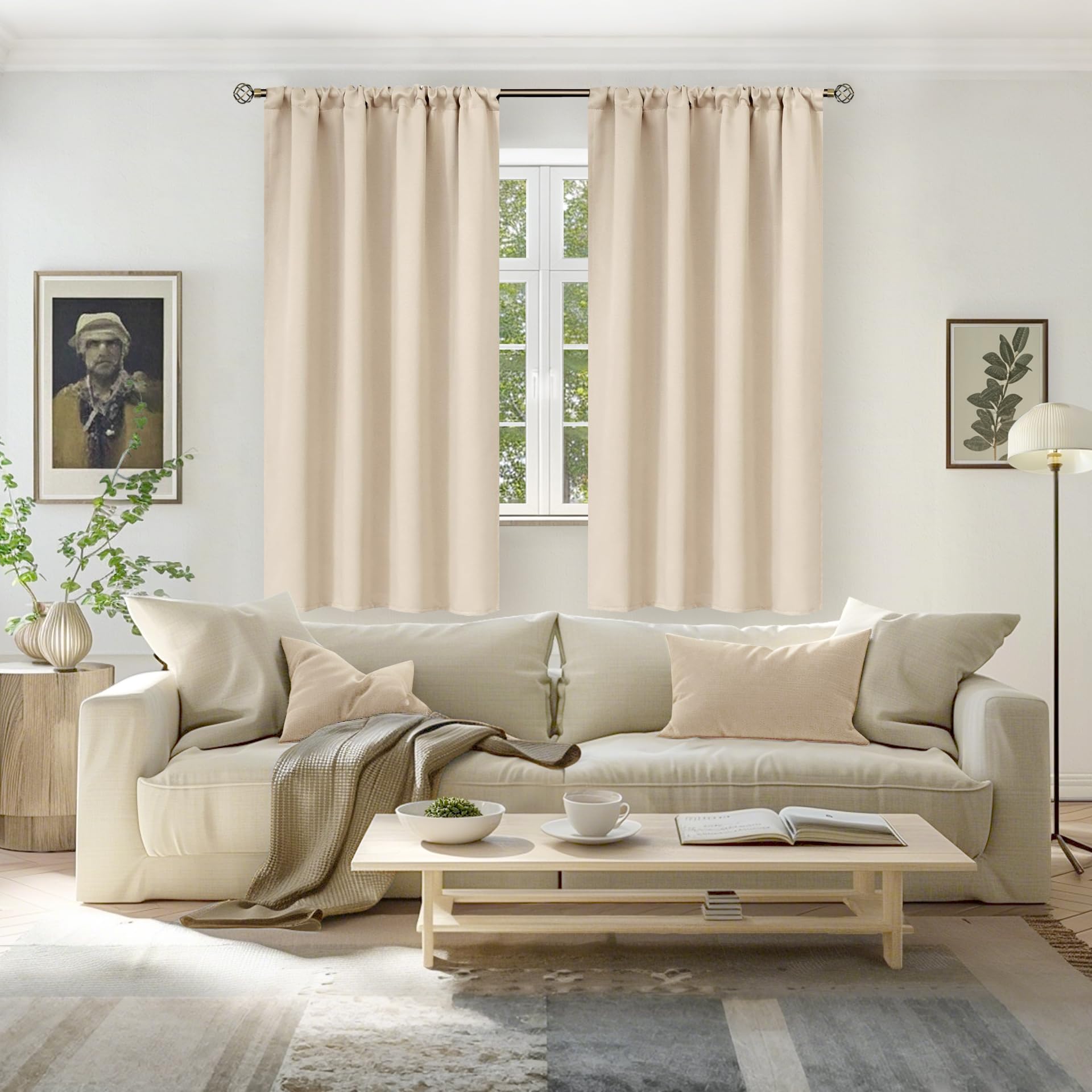 Champagne Blackout Curtains for Bedroom 63 Inches Long (2 Count)