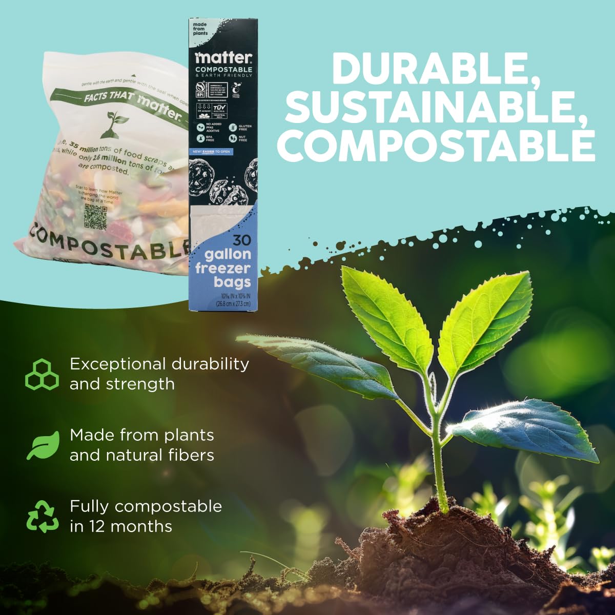 Compostable Gallon Freezer Bags (30 Count)