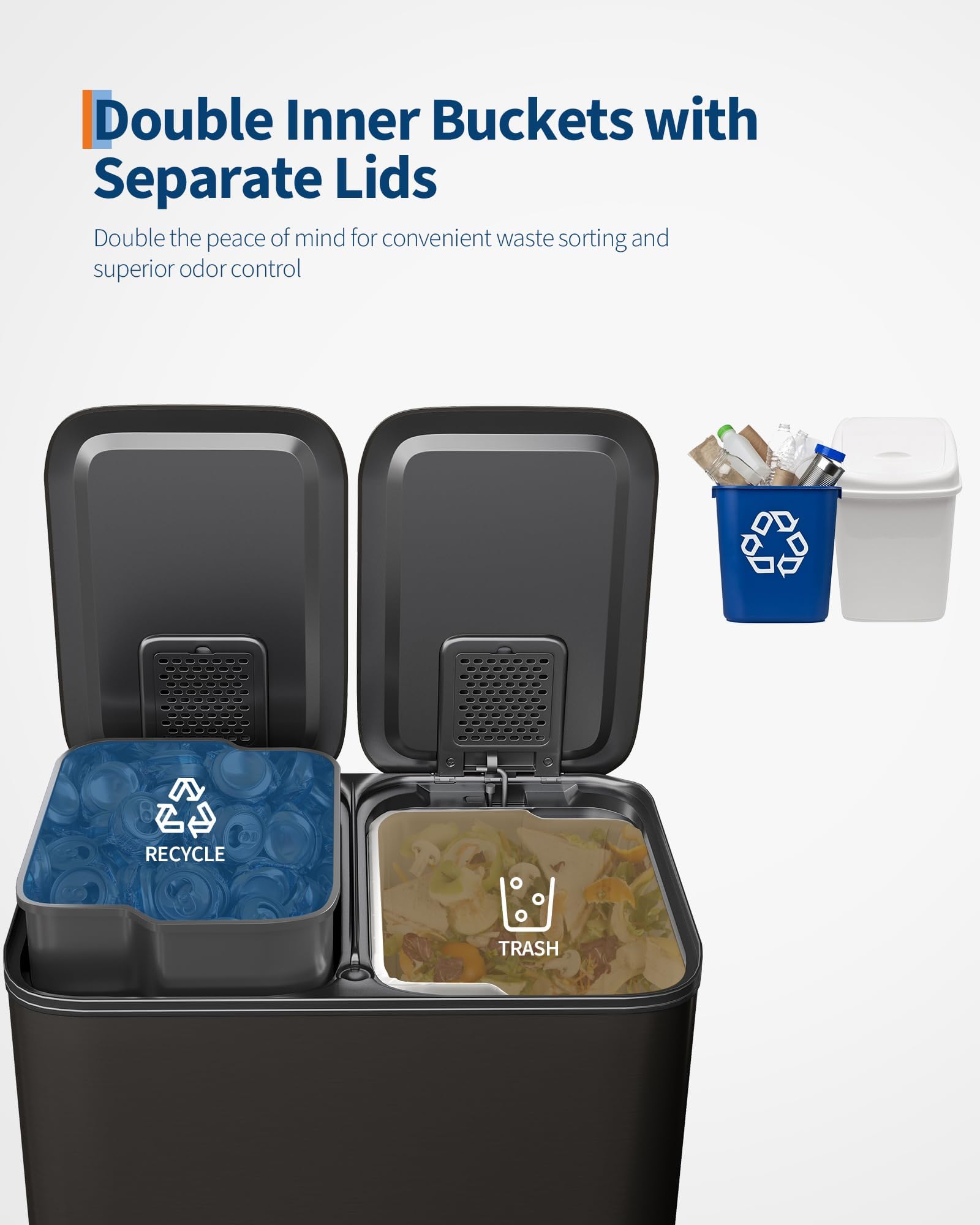 2 x 4 gal Stainless Steel Double Trash Can with Lid for Kitchen
