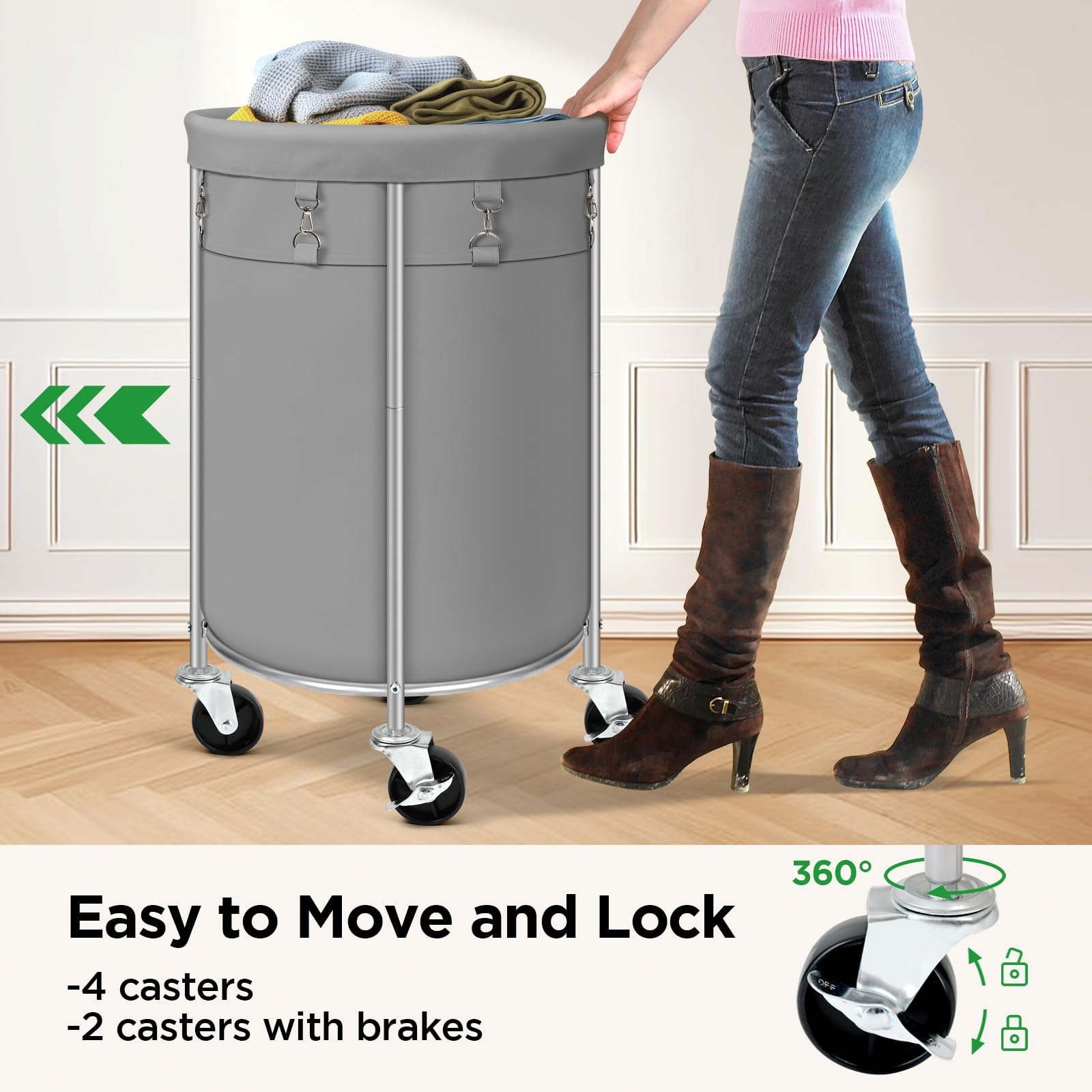 100L Round Rolling Laundry Hamper Basket with Wheels