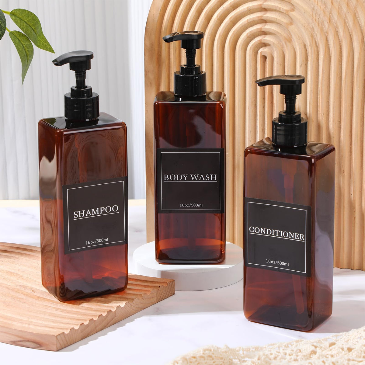 6 Pcs Shampoo and Conditioner Dispenser Bottles 16oz Modern Shower Soap Bottles with Pump (6 Count)