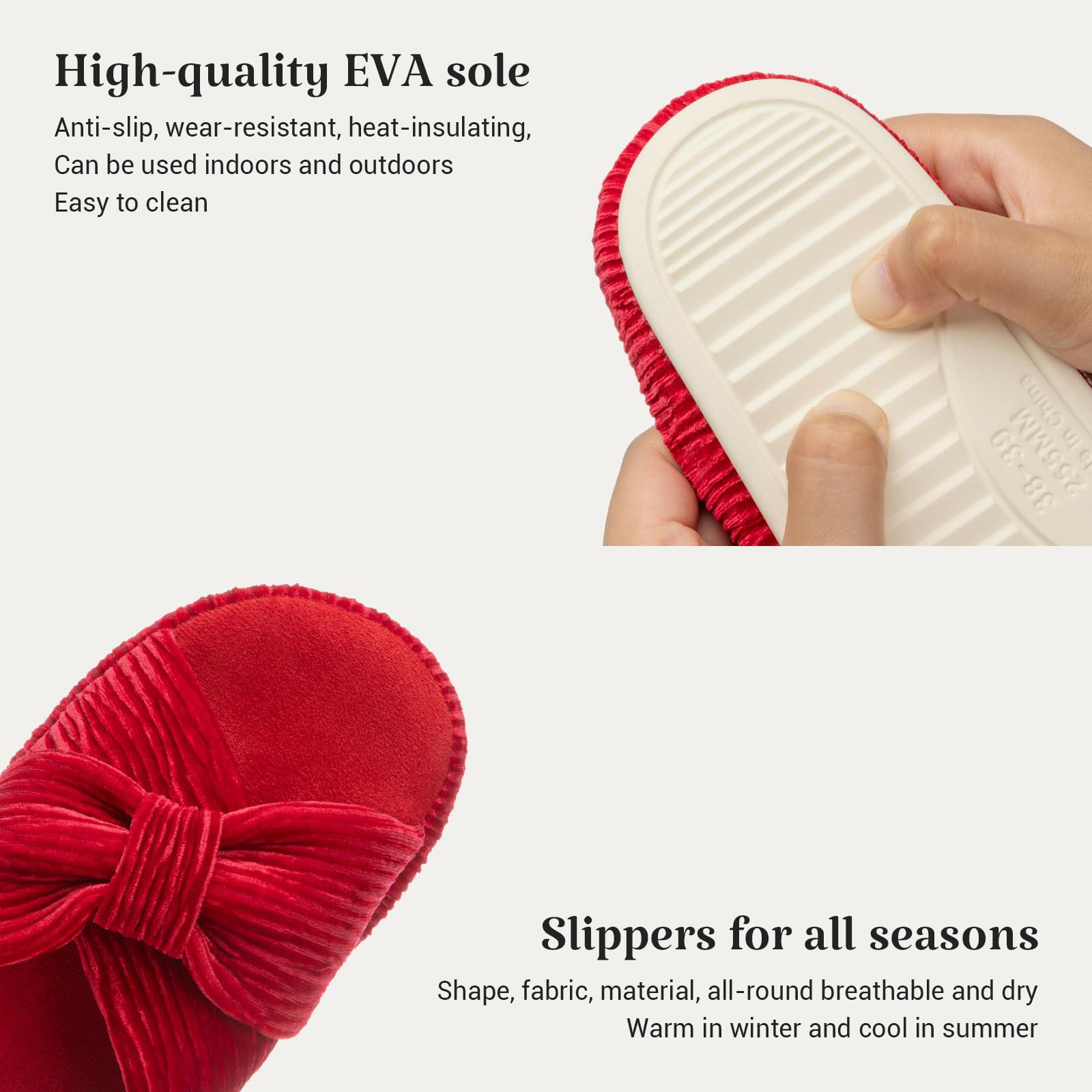 Slippers for Women Memory Foam House Bedroom Bow Crossbands Pearlescent Slipper Shoes Comfy Trendy Gift Slippers Red Size 9 10 8.5