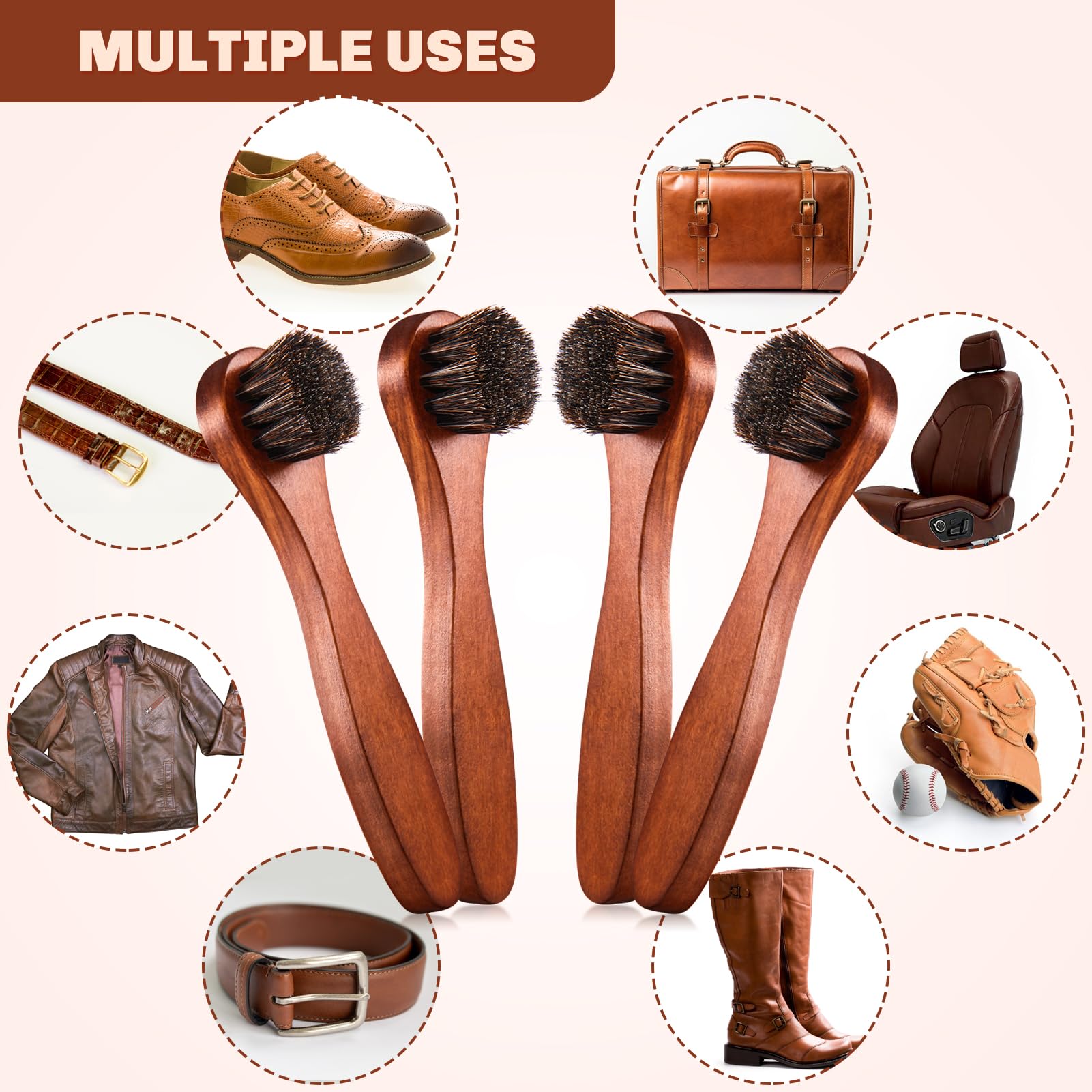 4 Pcs Horsehair Shine Shoes Brush Kit Polish Dauber Applicators Cleaning Leather Shoes Boots Care Brushes Suede Cleaner Brush with Microfiber Shoe Cloth