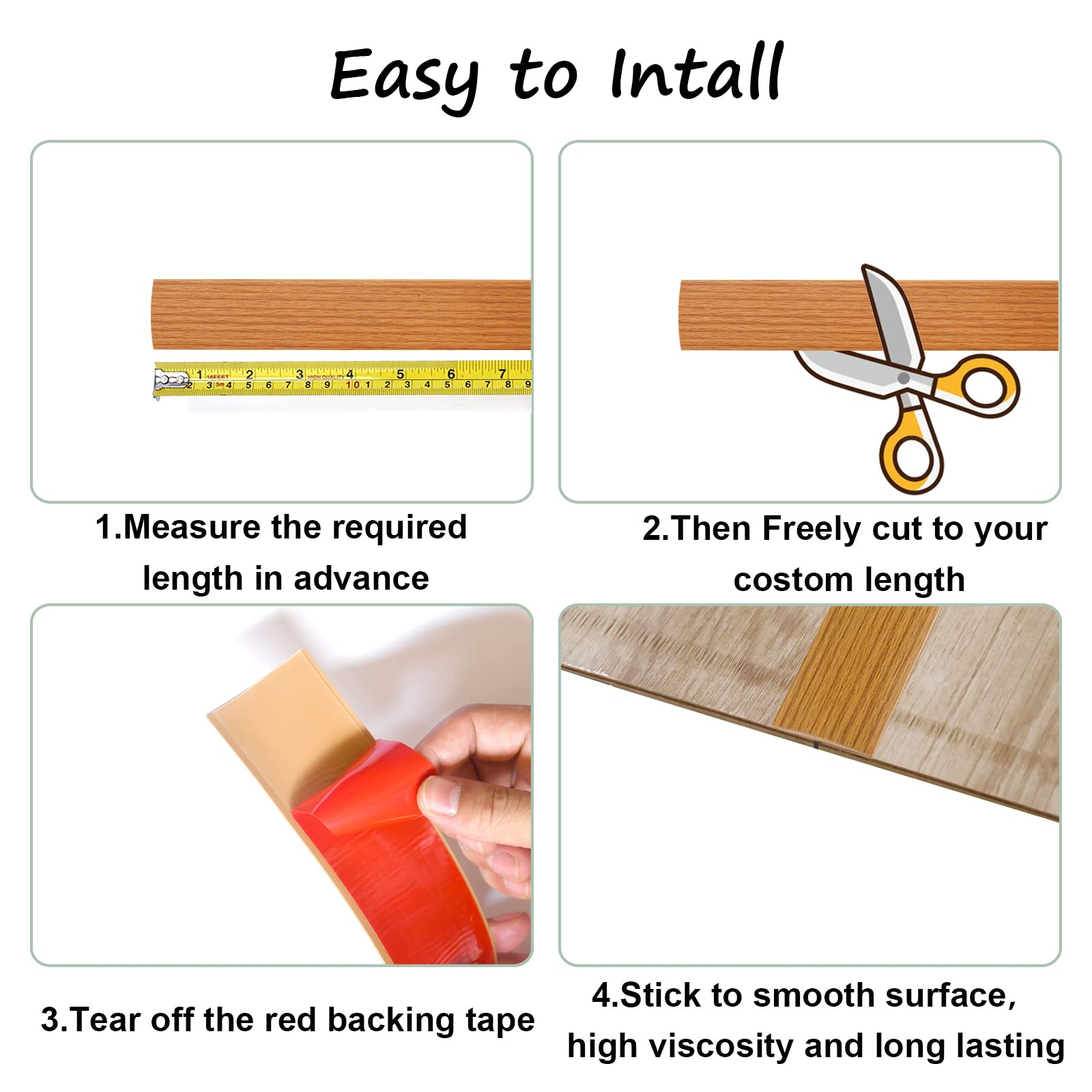 Floor Door Flat Transition Strip & Self Adhesive Floor Vinyl Floor Edge Trim Laminate Floor Gap Covering Joining Strip