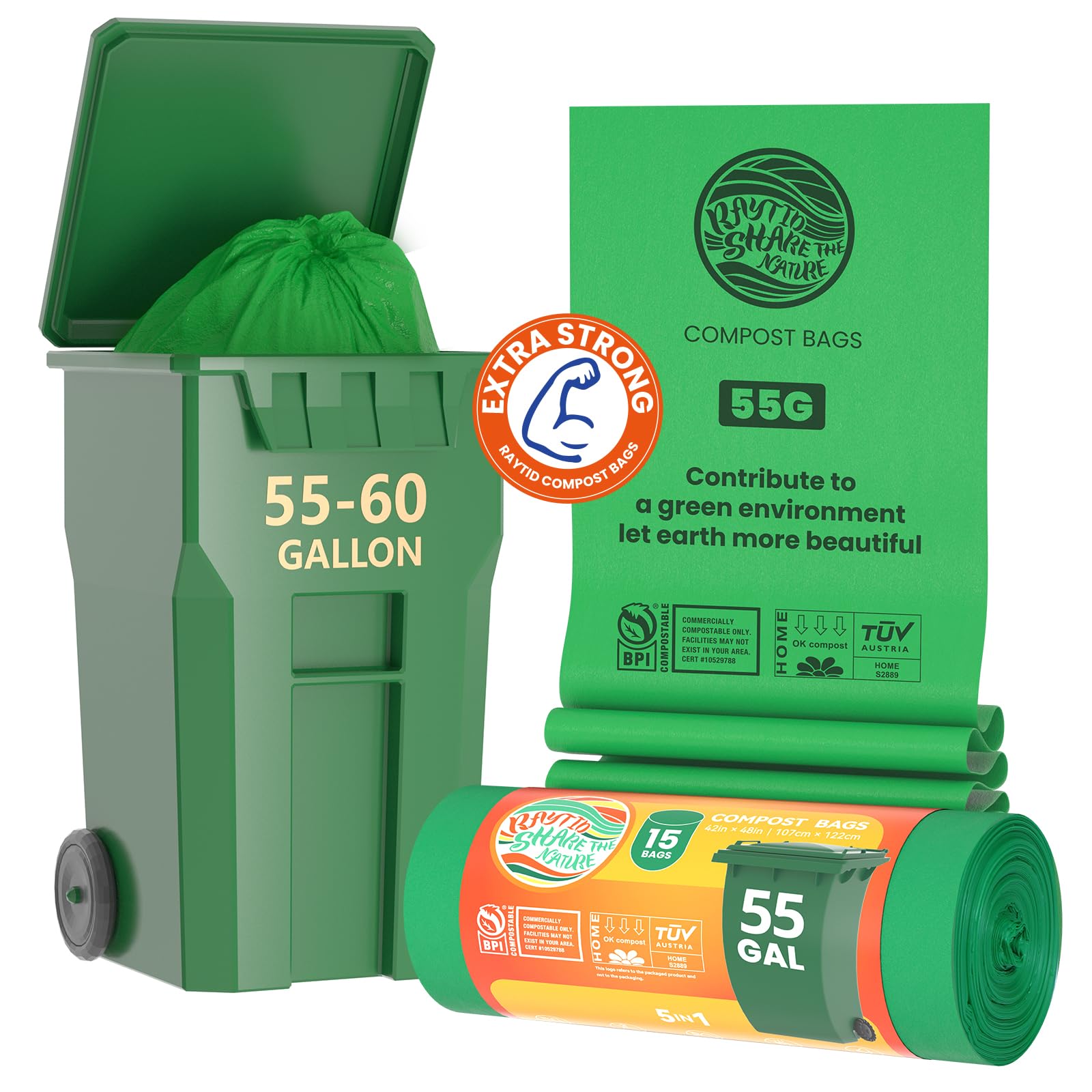55 60 Gallon Compostable Trash Bags Liners (15 Count)