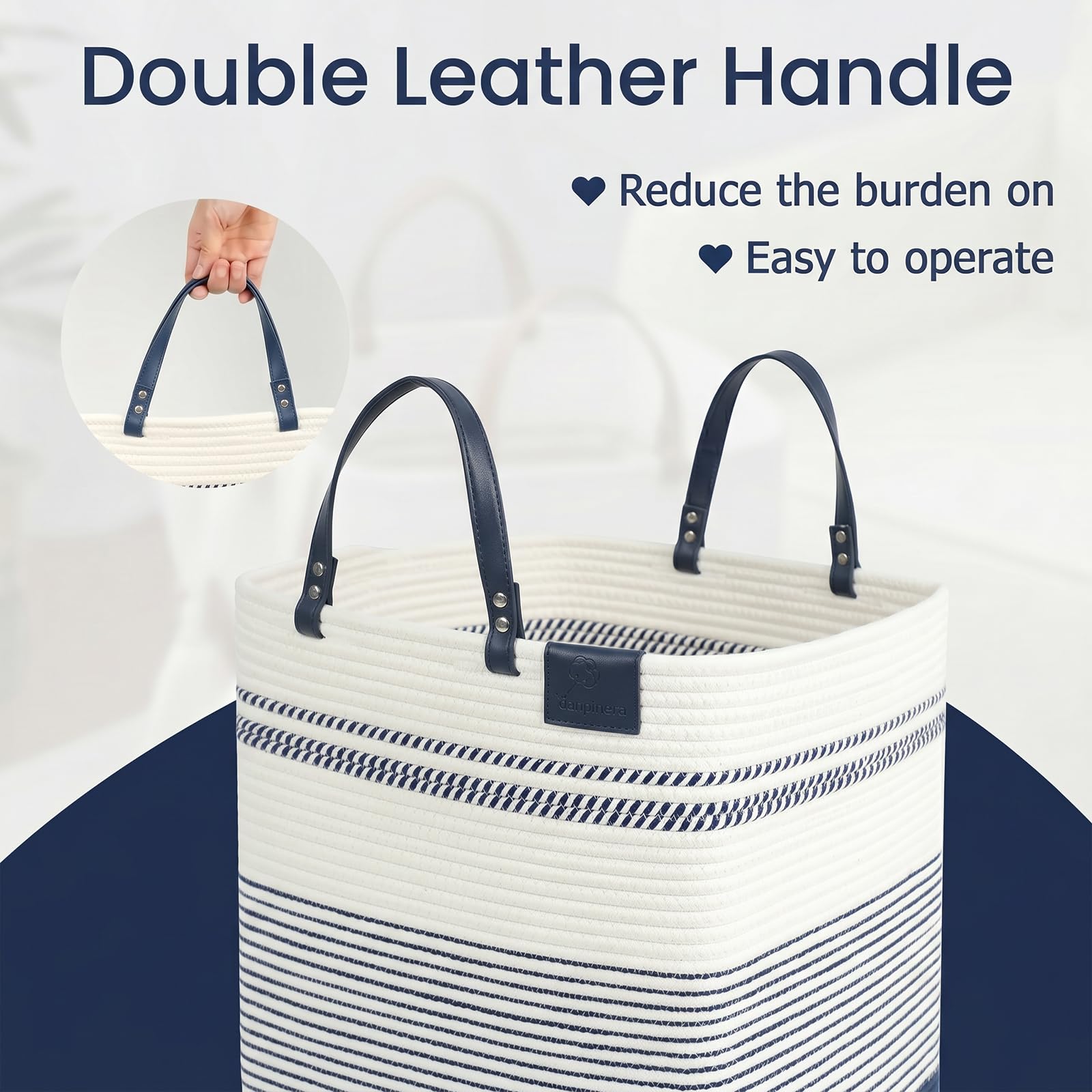 75L Woven Laundry Hamper with Long Leather Handles