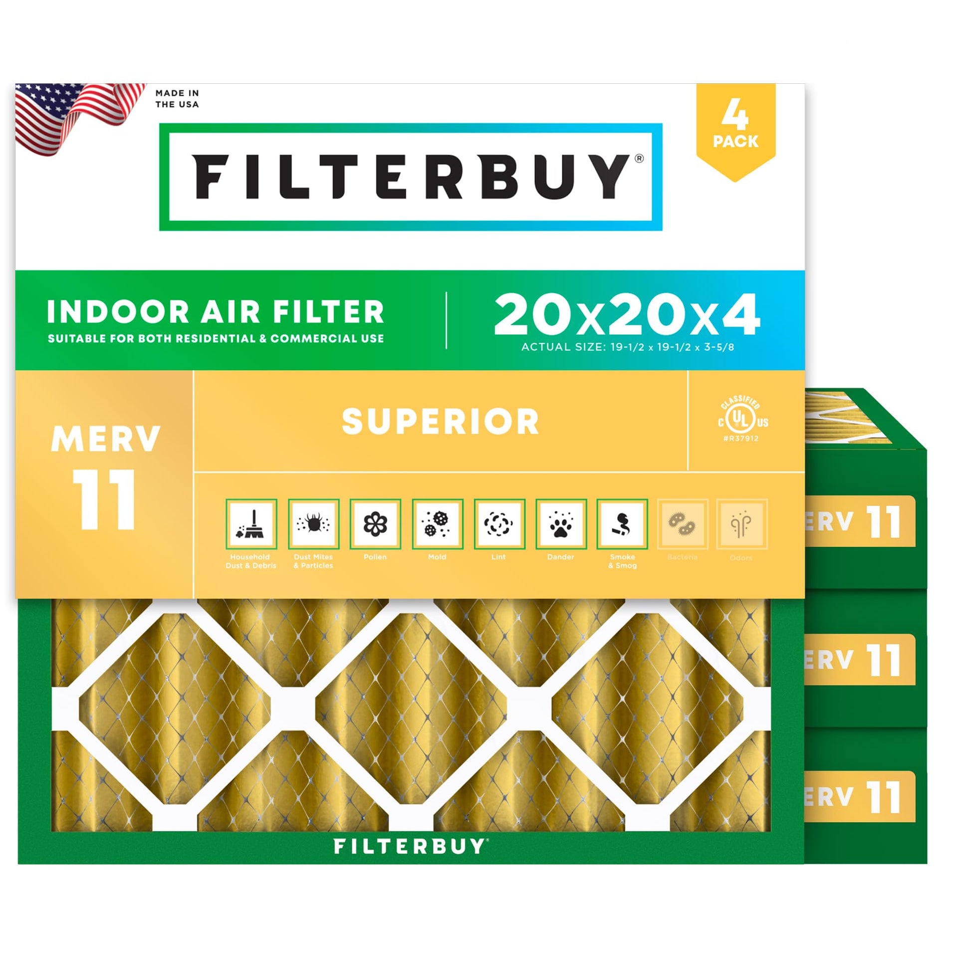 20x20x4 Air Filter MERV 11 Pet & Allergy Defense (4 Count)
