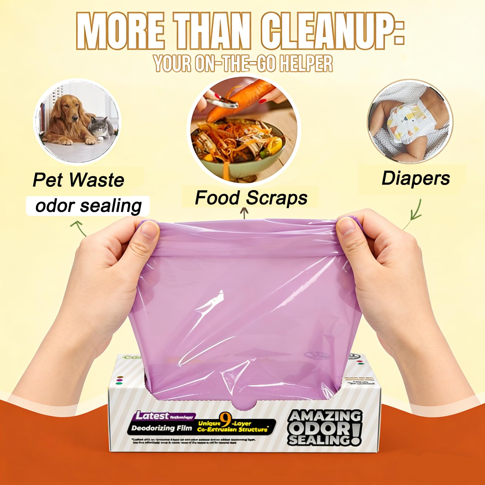 Odor Sealing Cat Litter Bags Unscented & Durable 100 Waste Bags (100 Count)